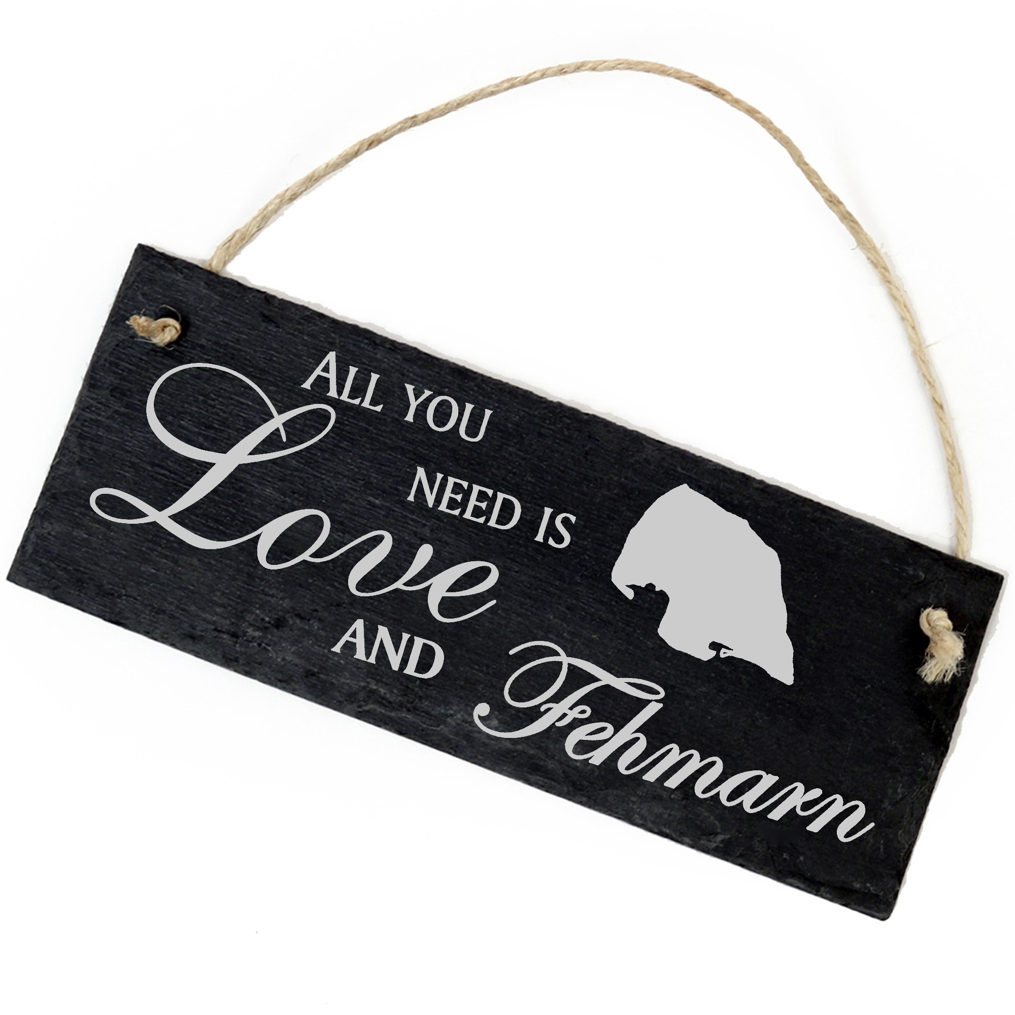Schiefertafel Deko Insel Fehmarn Schild 22 x 8 cm - All you need is Love and Fehmarn