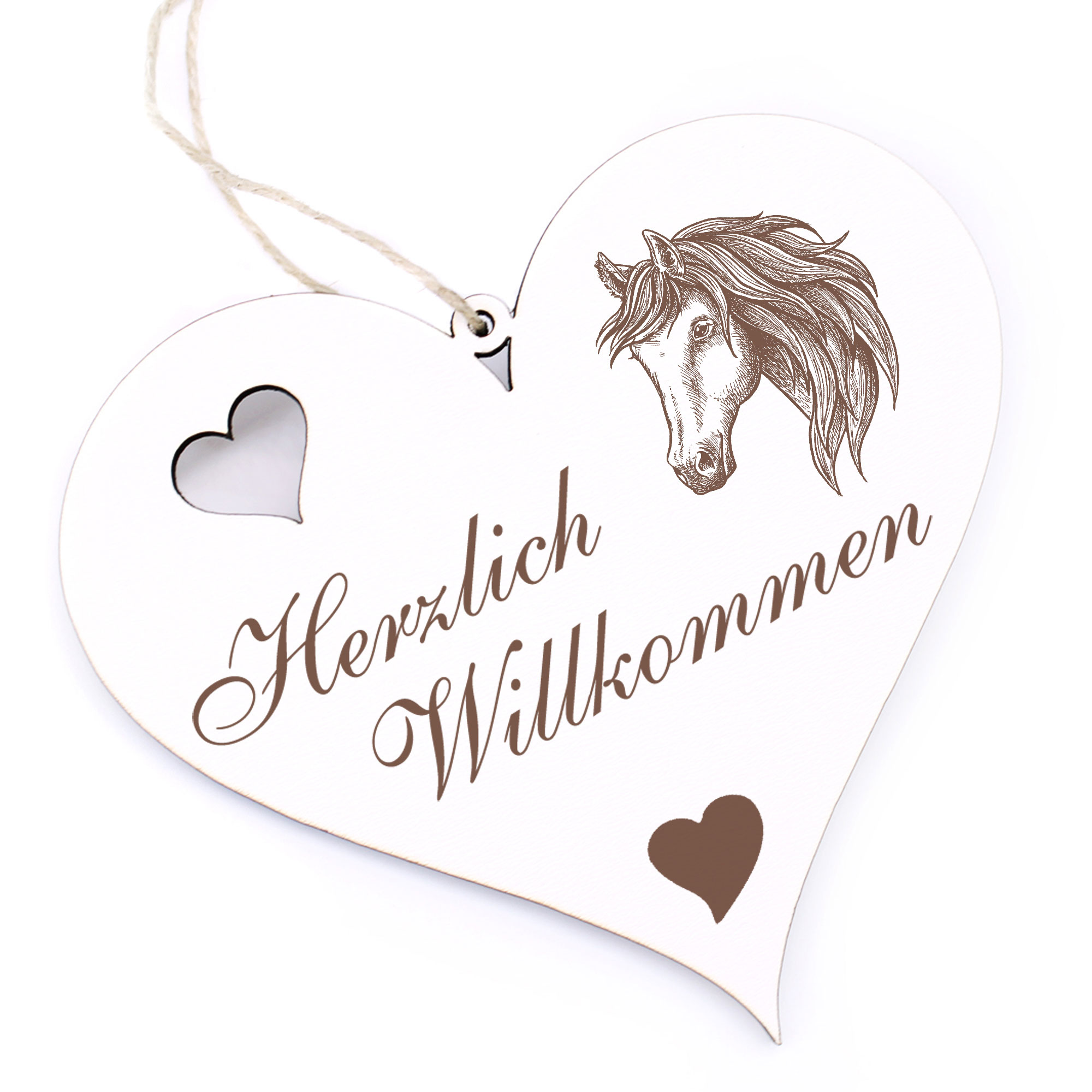 Herzlich Willkommen Schild - Andalusier Pferd - Deko Herz Holz