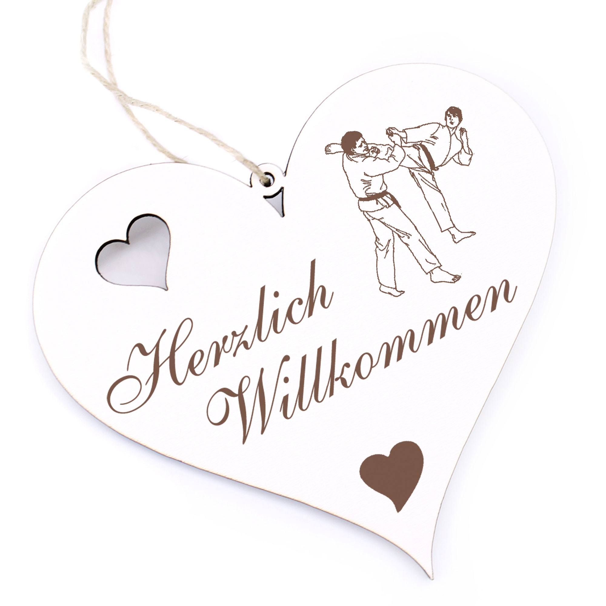 Herzlich Willkommen Schild - Karate - Deko Herz Holz