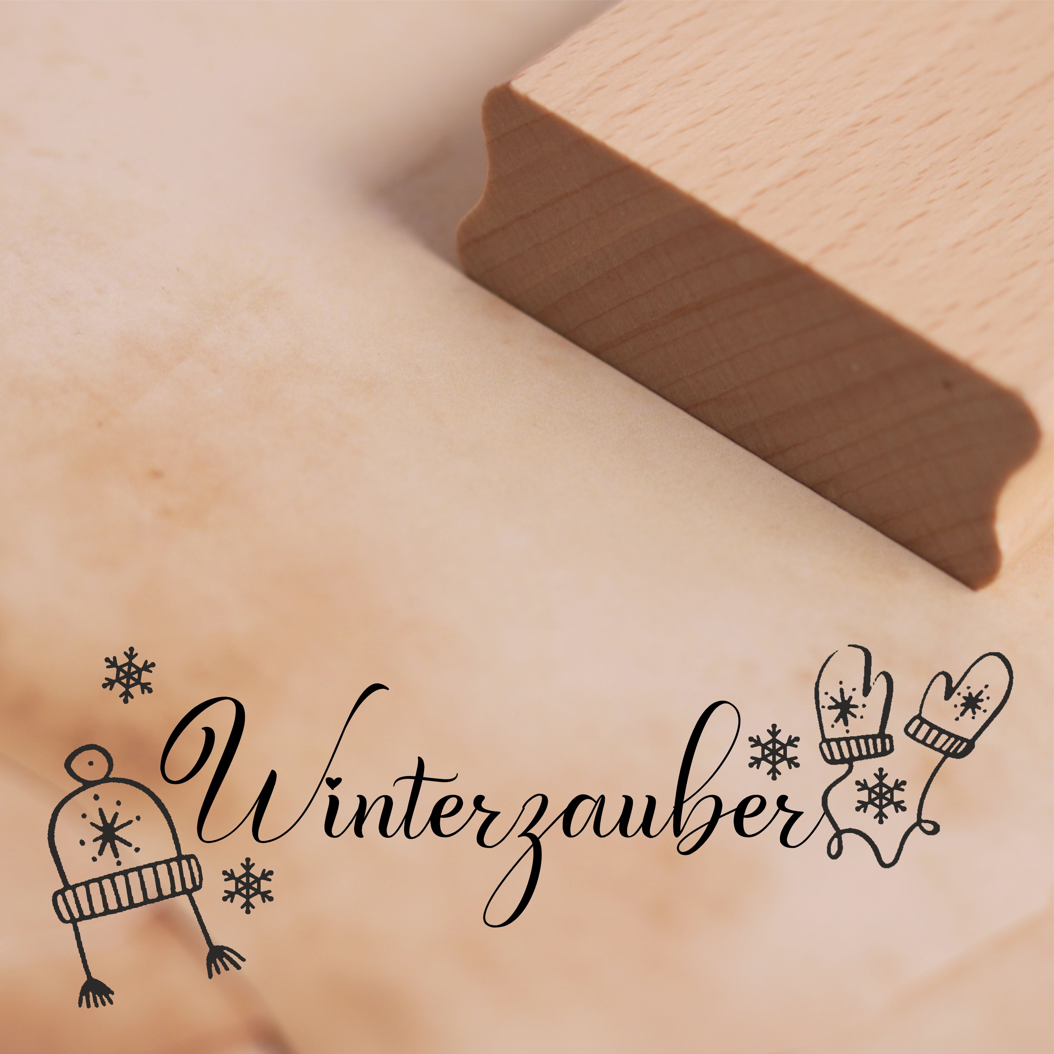 Motivstempel Winterzauber Stempel Handschuhe Mütze Schnee 98 x 38 mm
