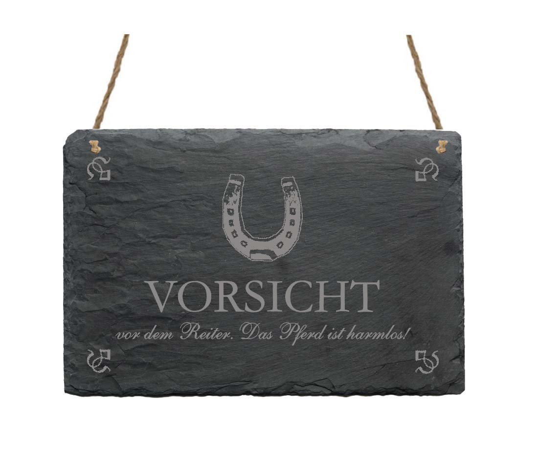 Schiefertafel « Vorsicht vor dem Reiter... »