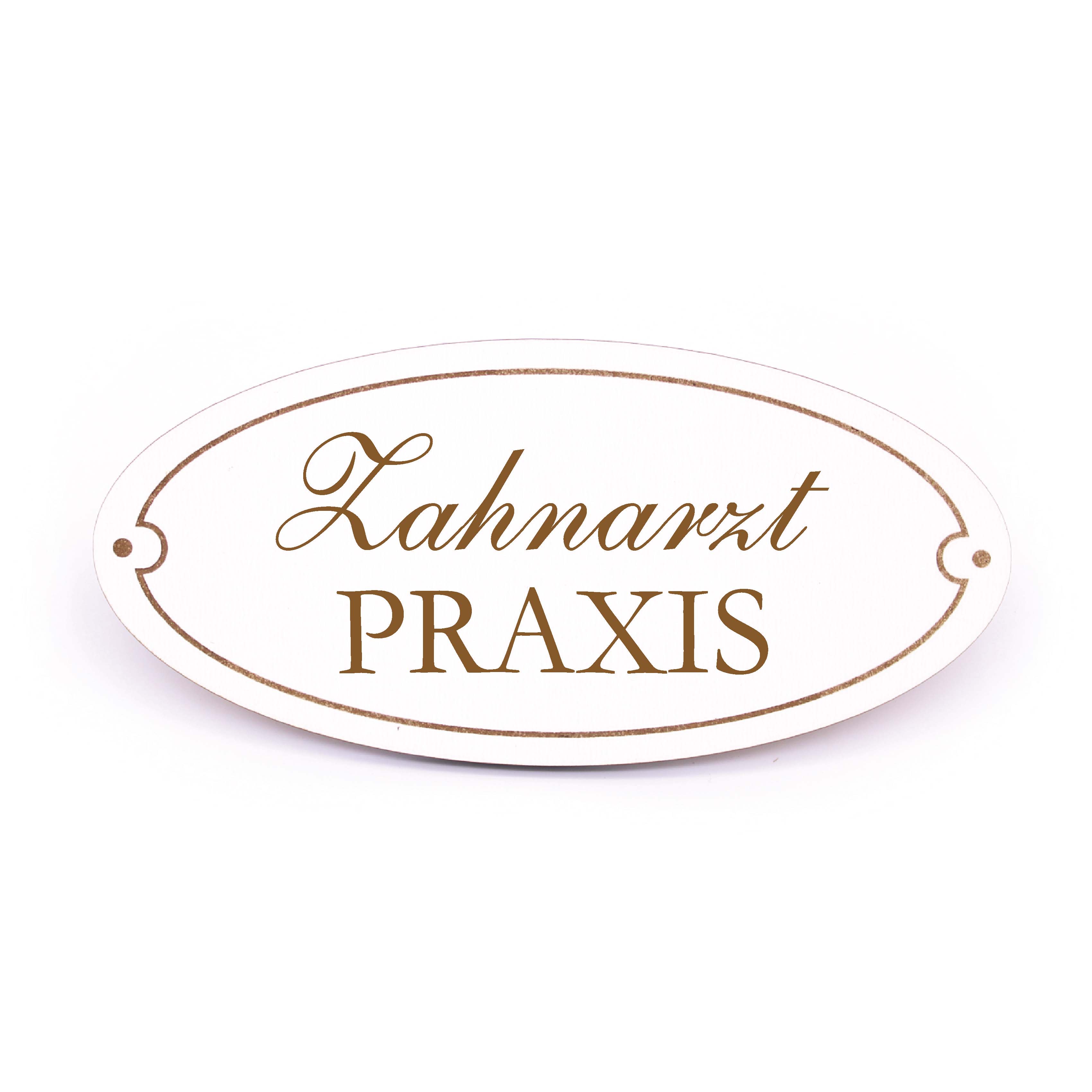 Türschild ZAHNARZT PRAXIS Schild oval Arztpraxis Holzschild weiß Gravur selbstklebend Türdeko 15x7cm
