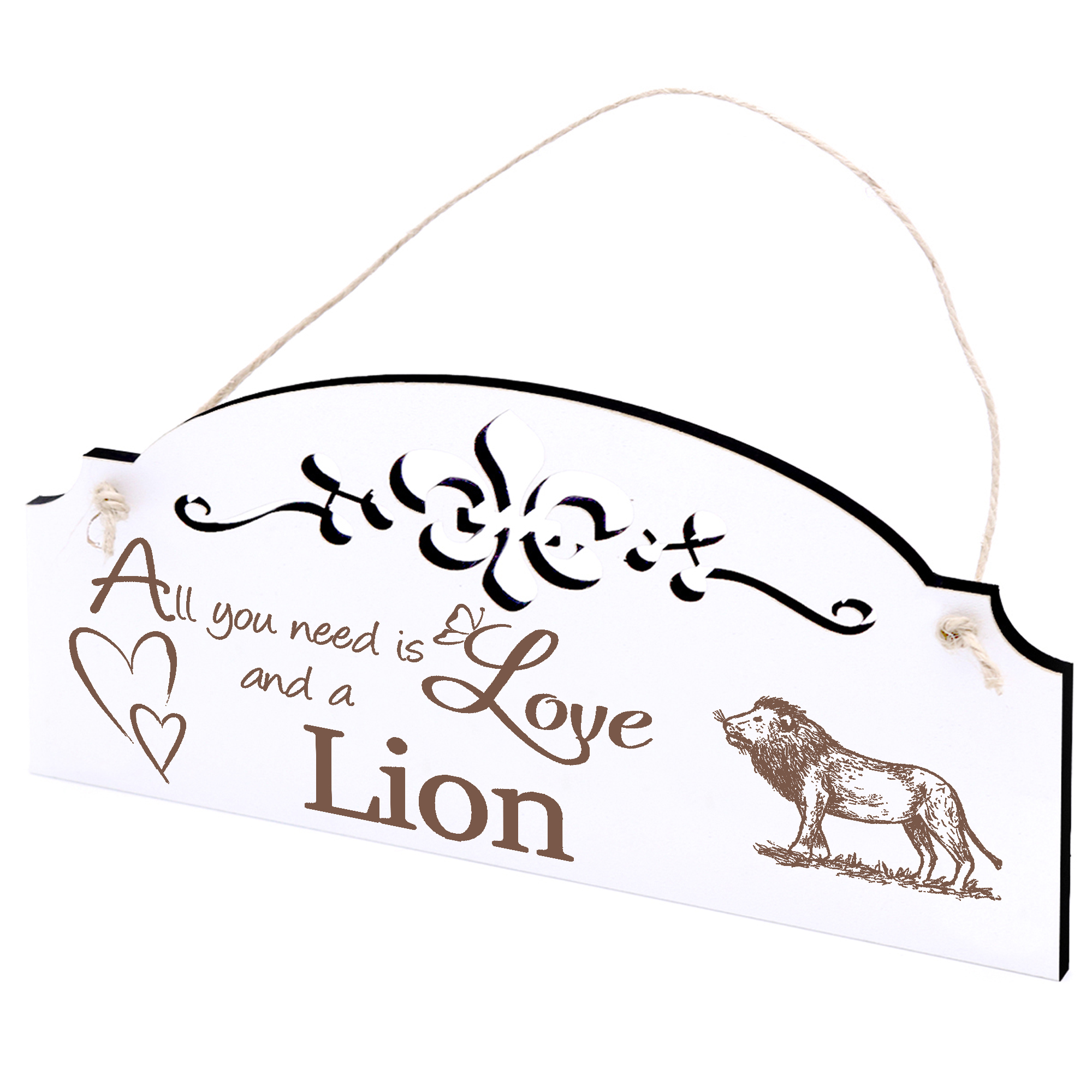 Schild stehender Löwe Deko 20x10cm - All you need is Love and a Lion - Holz