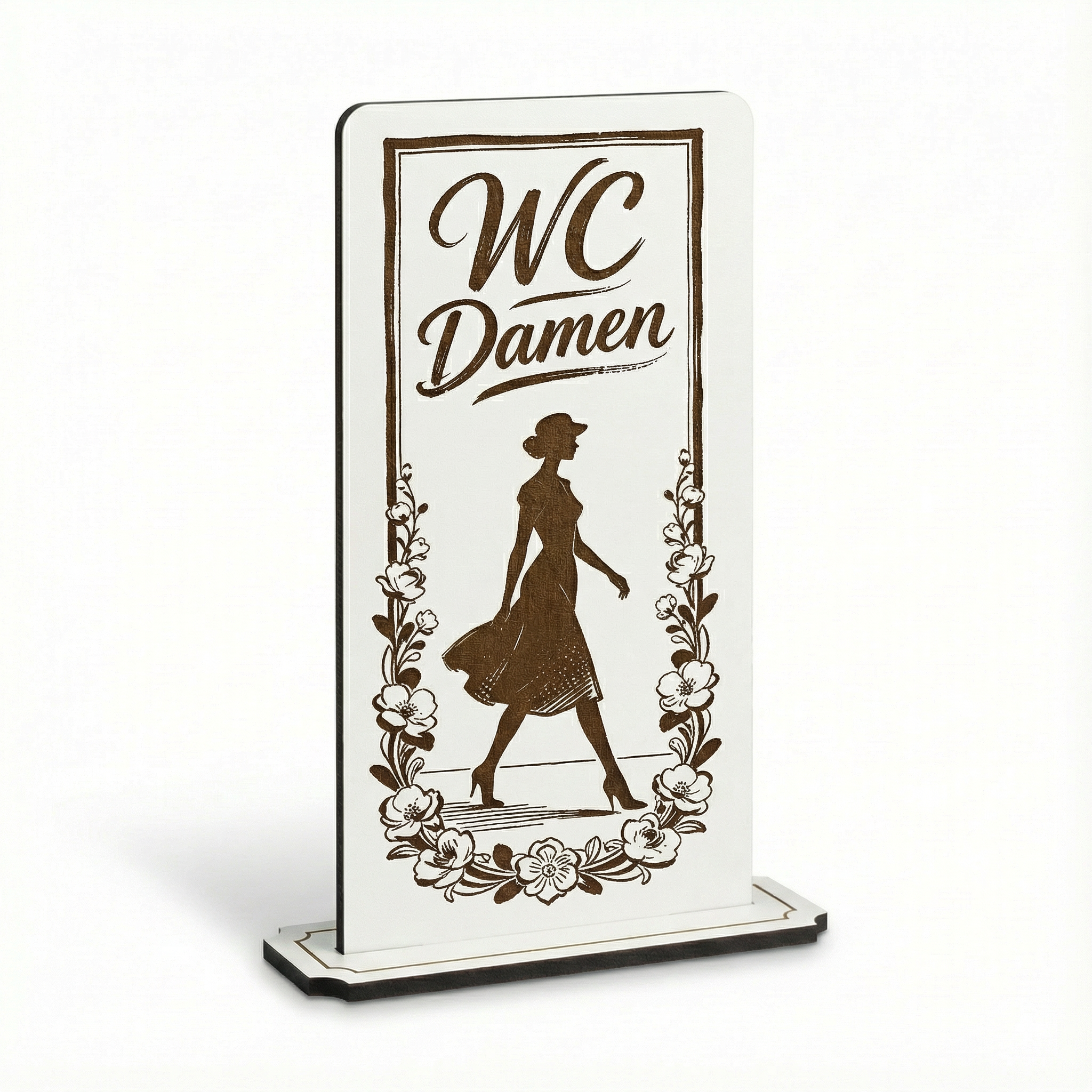Aufsteller Schild „WC Damen →“ – Tischaufsteller 10x20 cm inkl. Standfuß