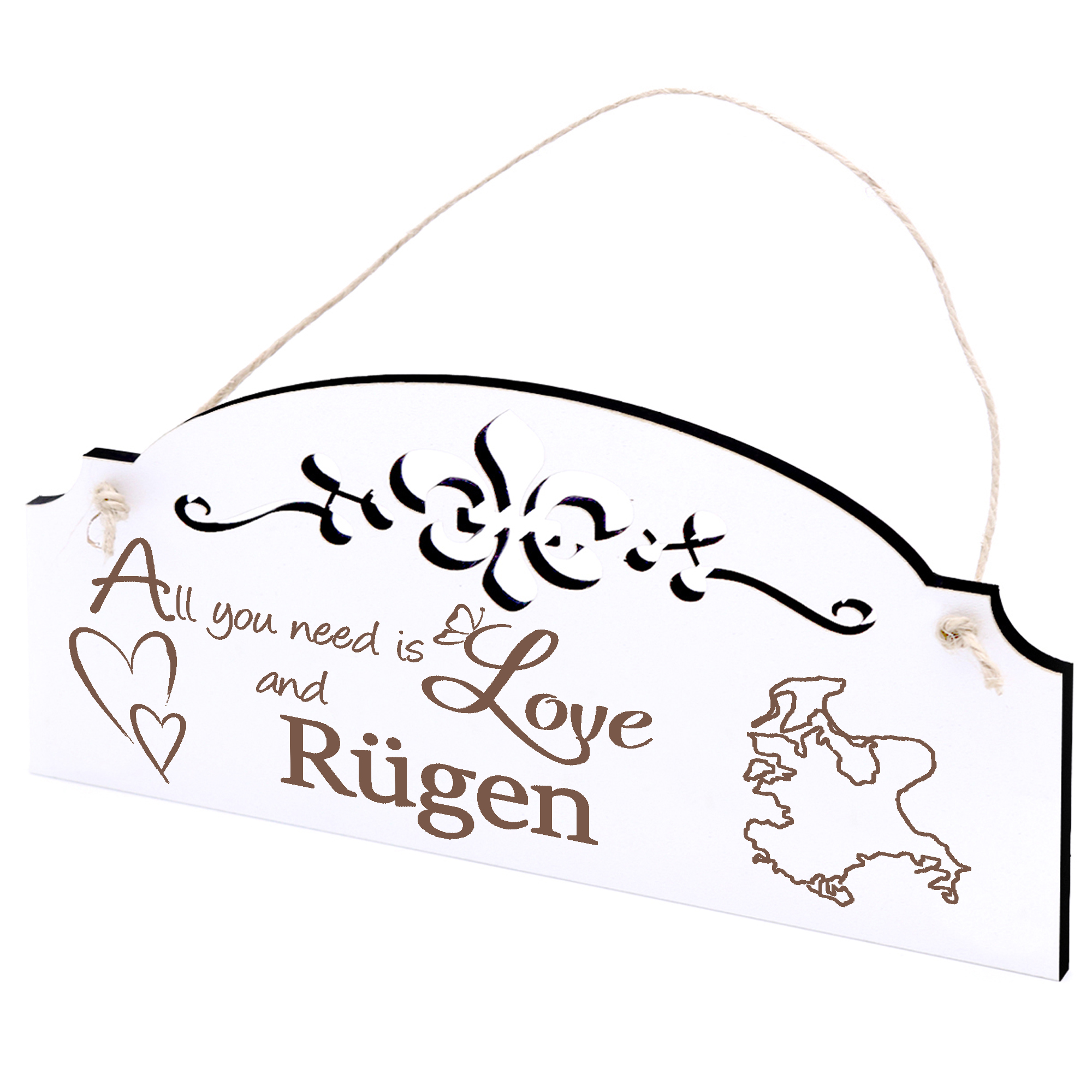Schild Insel Rügen Deko 20x10cm - All you need is Love and Rügen - Holz