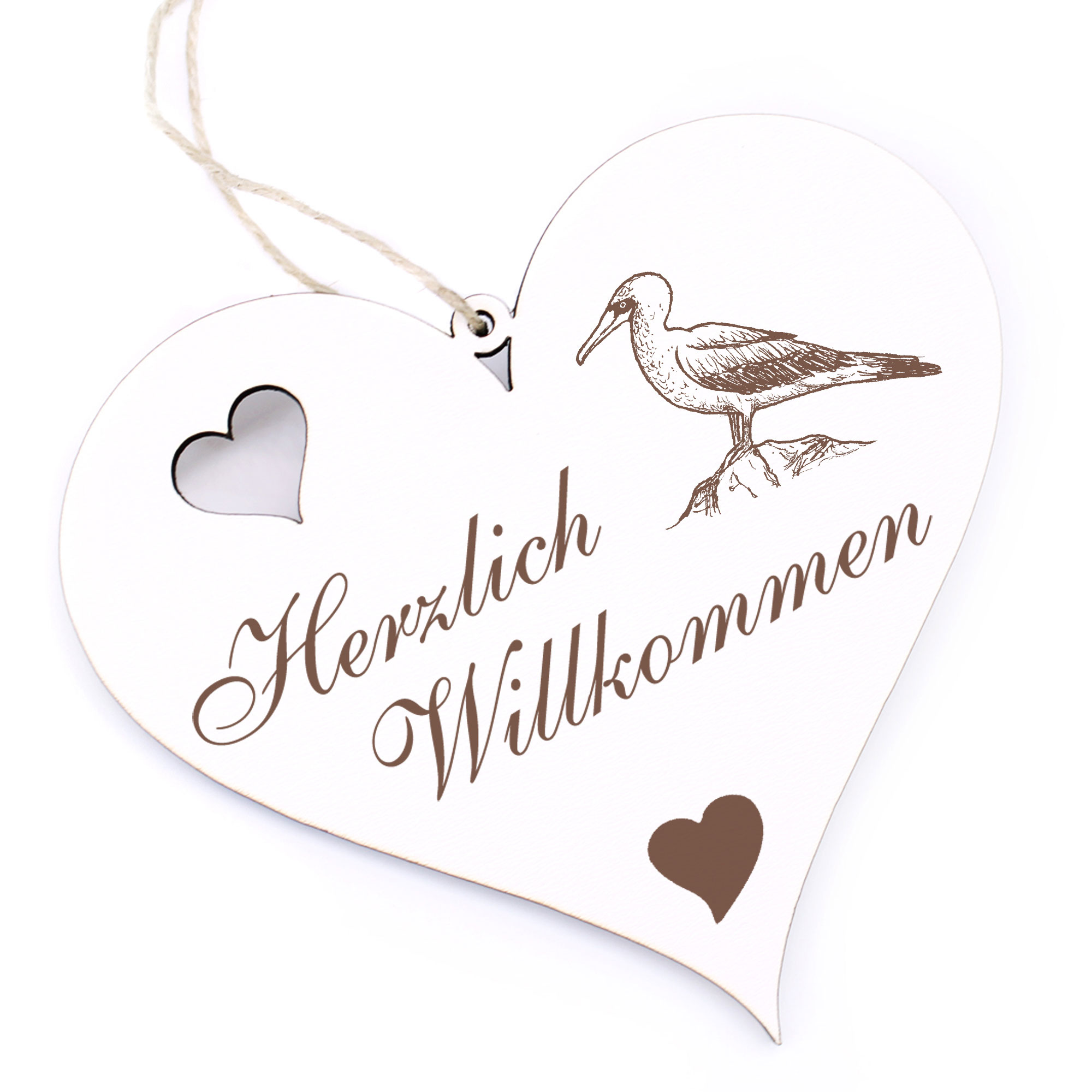Herzlich Willkommen Schild - Albatros - Deko Herz Holz