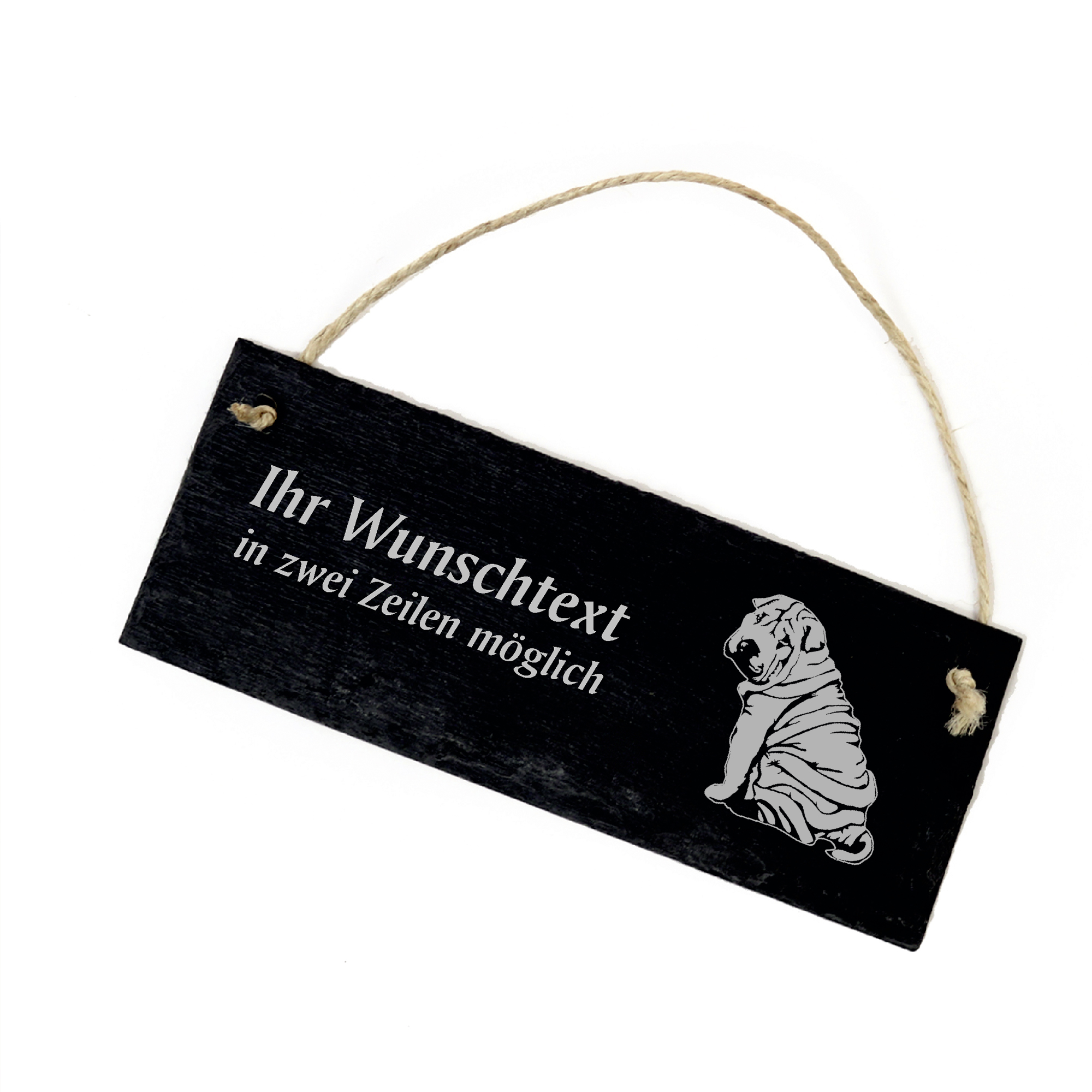 Hundeschild Shar Pei Faltenhund Türschild  Schiefer - personalisiert - 22cm x 8cm