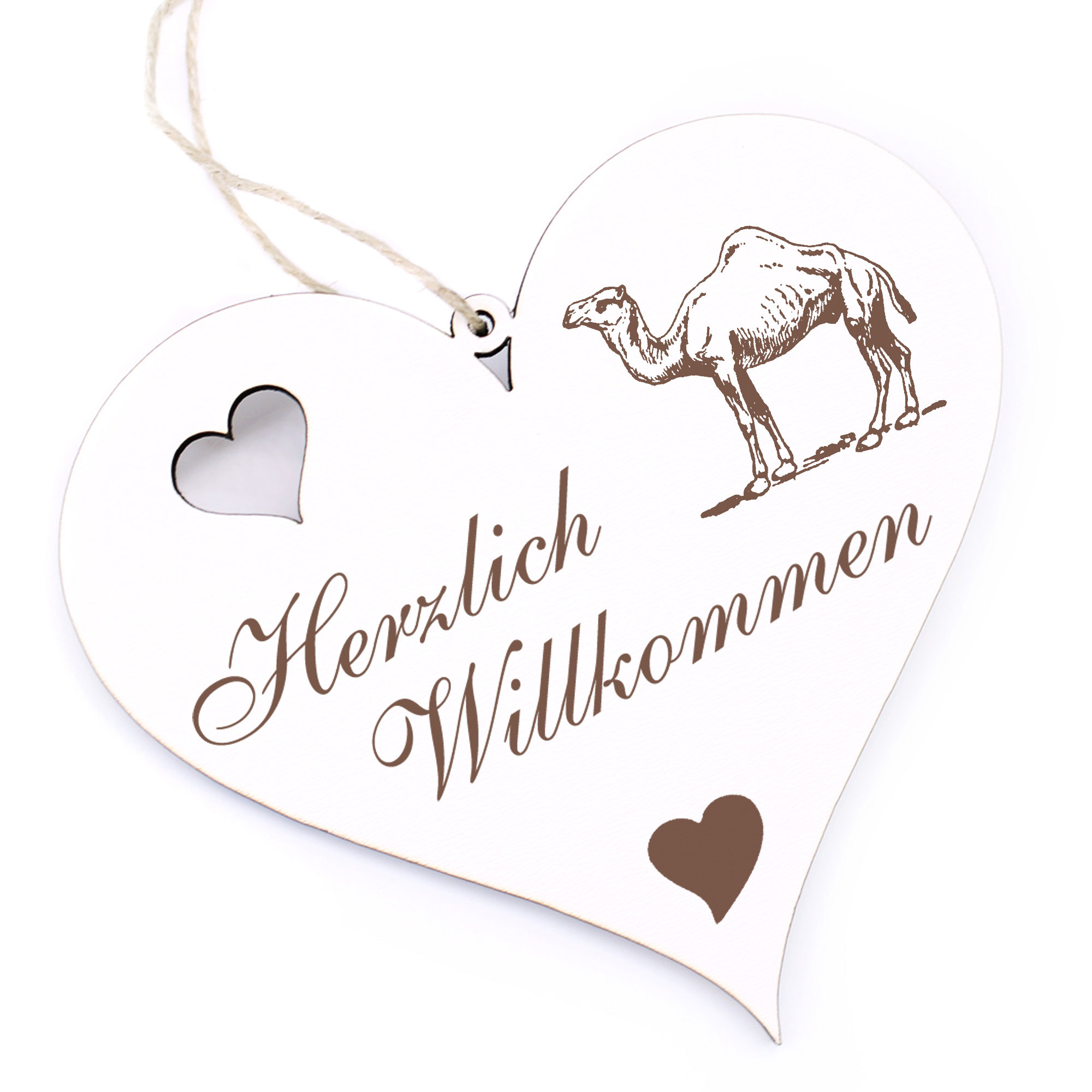 Herzlich Willkommen Schild - Dromedar - Deko Herz Holz
