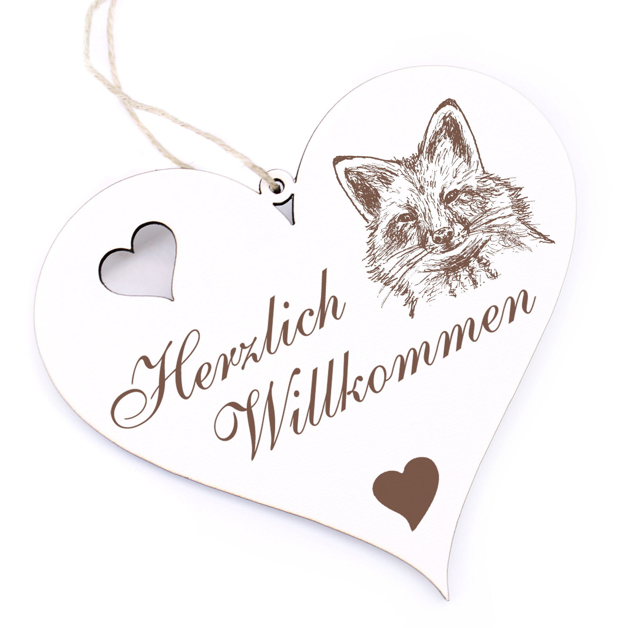 Herzlich Willkommen Schild - Fuchs Kopf - Deko Herz Holz
