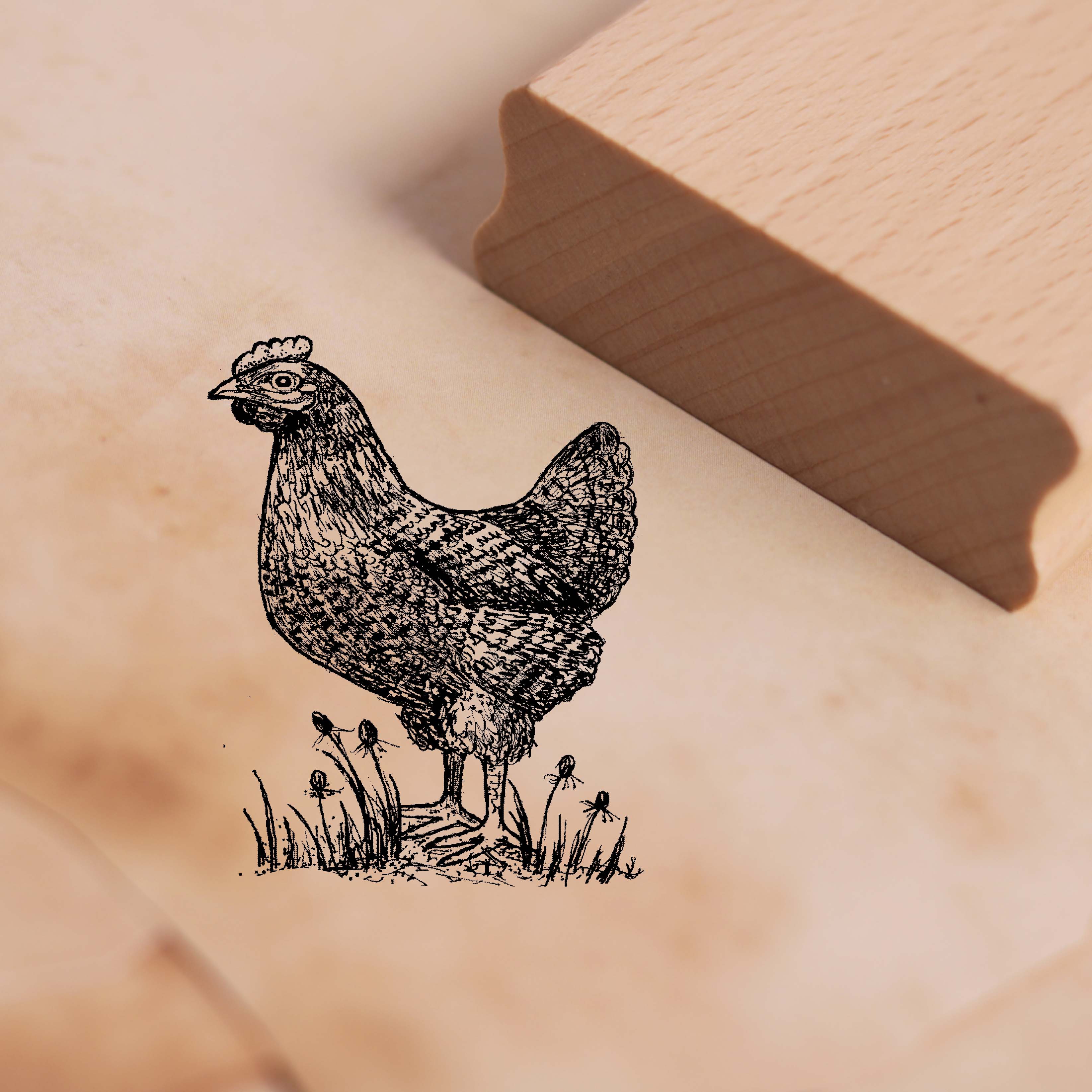 Motivstempel Deutscher Sperber - Stempel Huhn Holzstempel 38 x 48 mm