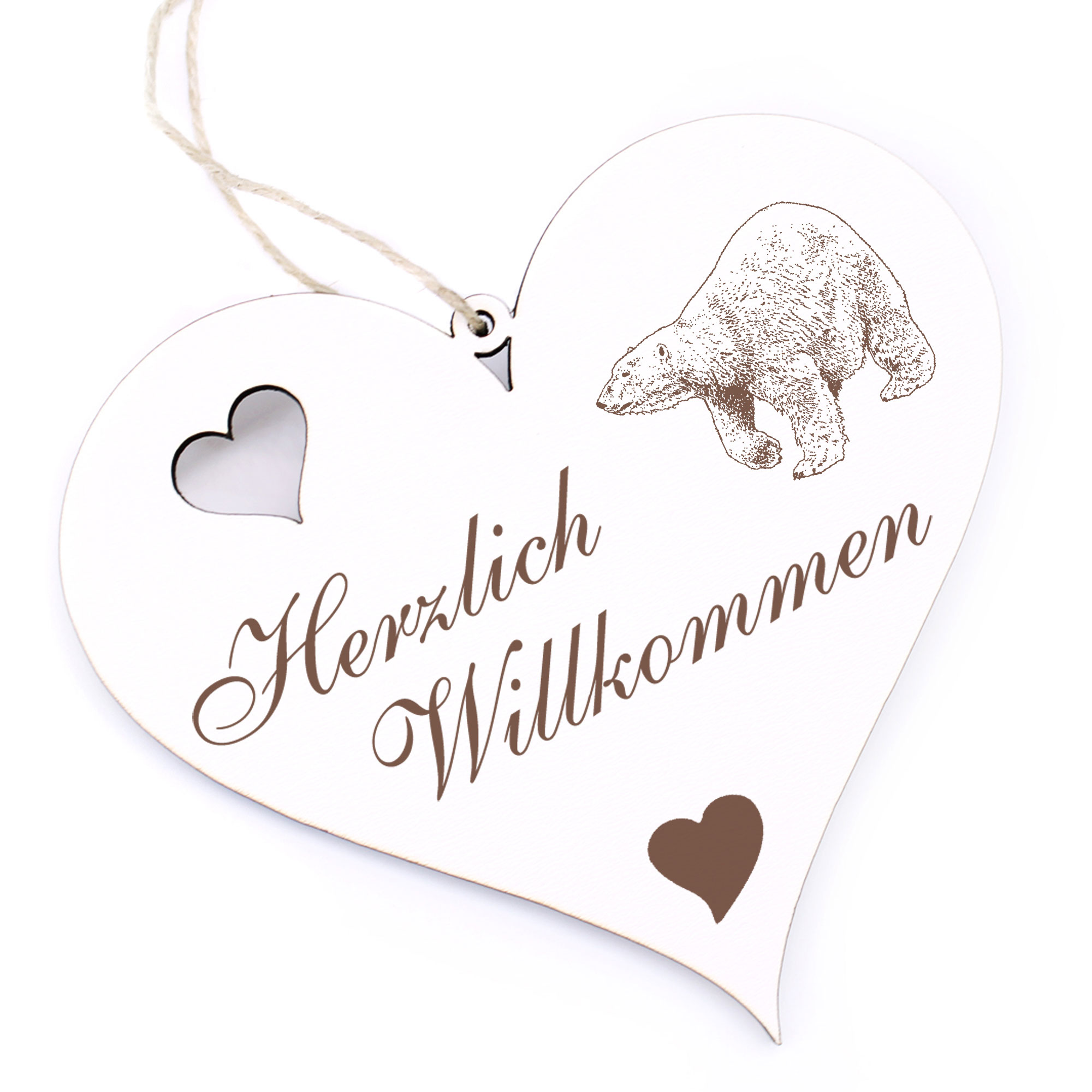 Herzlich Willkommen Schild - Eisbär - Deko Herz Holz