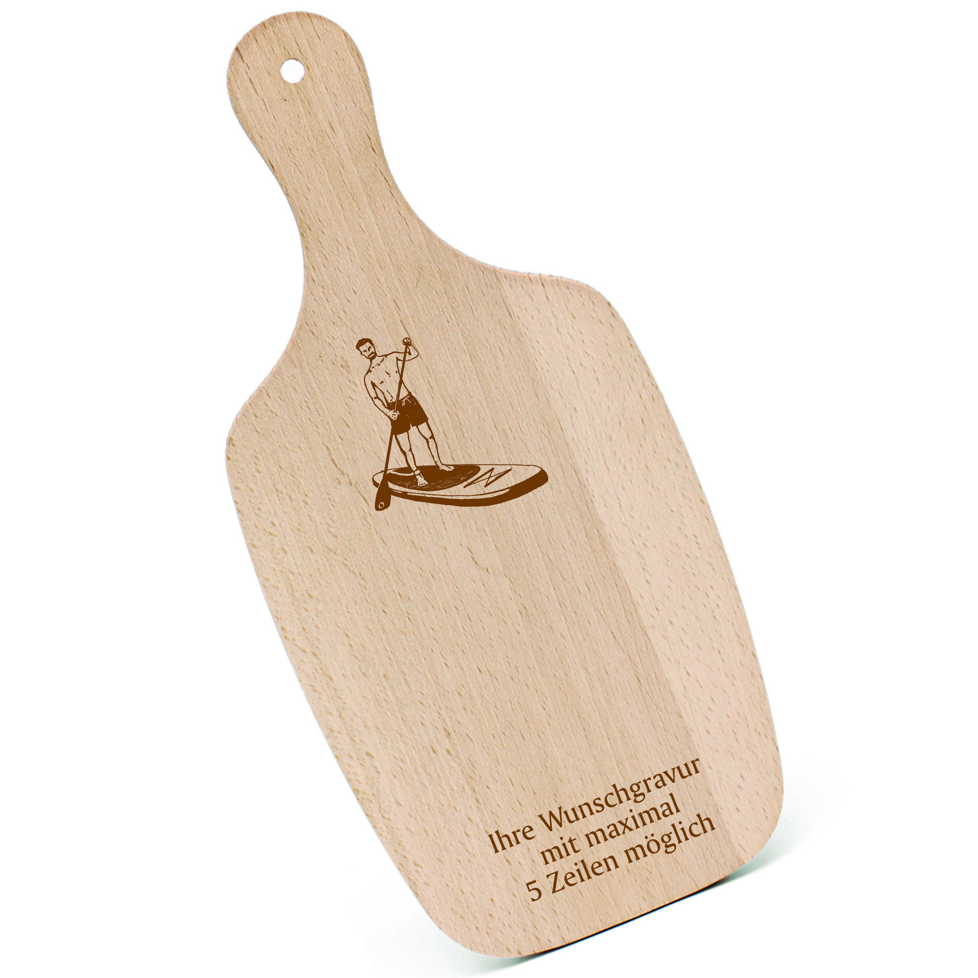 Schneidebrett Frühstücksbrettchen - Stand up Paddling - mit Griff 330x150mm