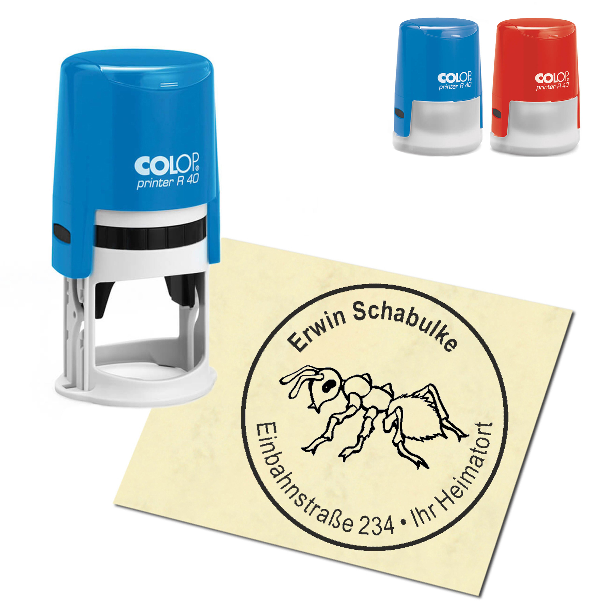 Stempel Adressstempel personalisiert - helle Ameise - rund &empty; 40mm