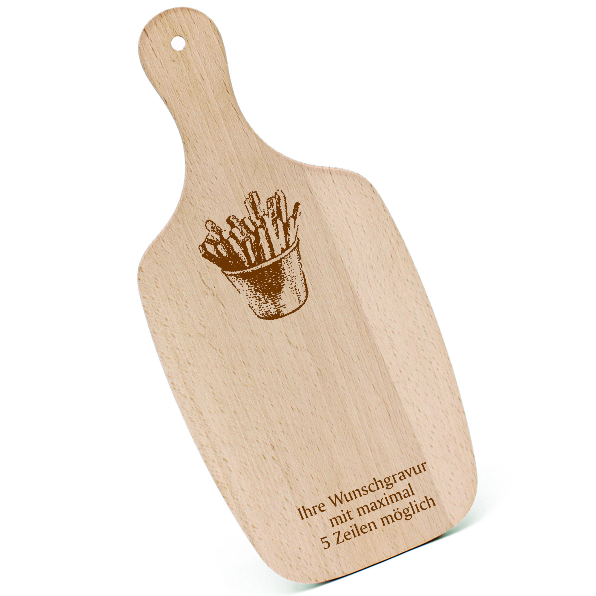 Schneidebrett Frühstücksbrettchen - Pommes - mit Griff 330x150mm