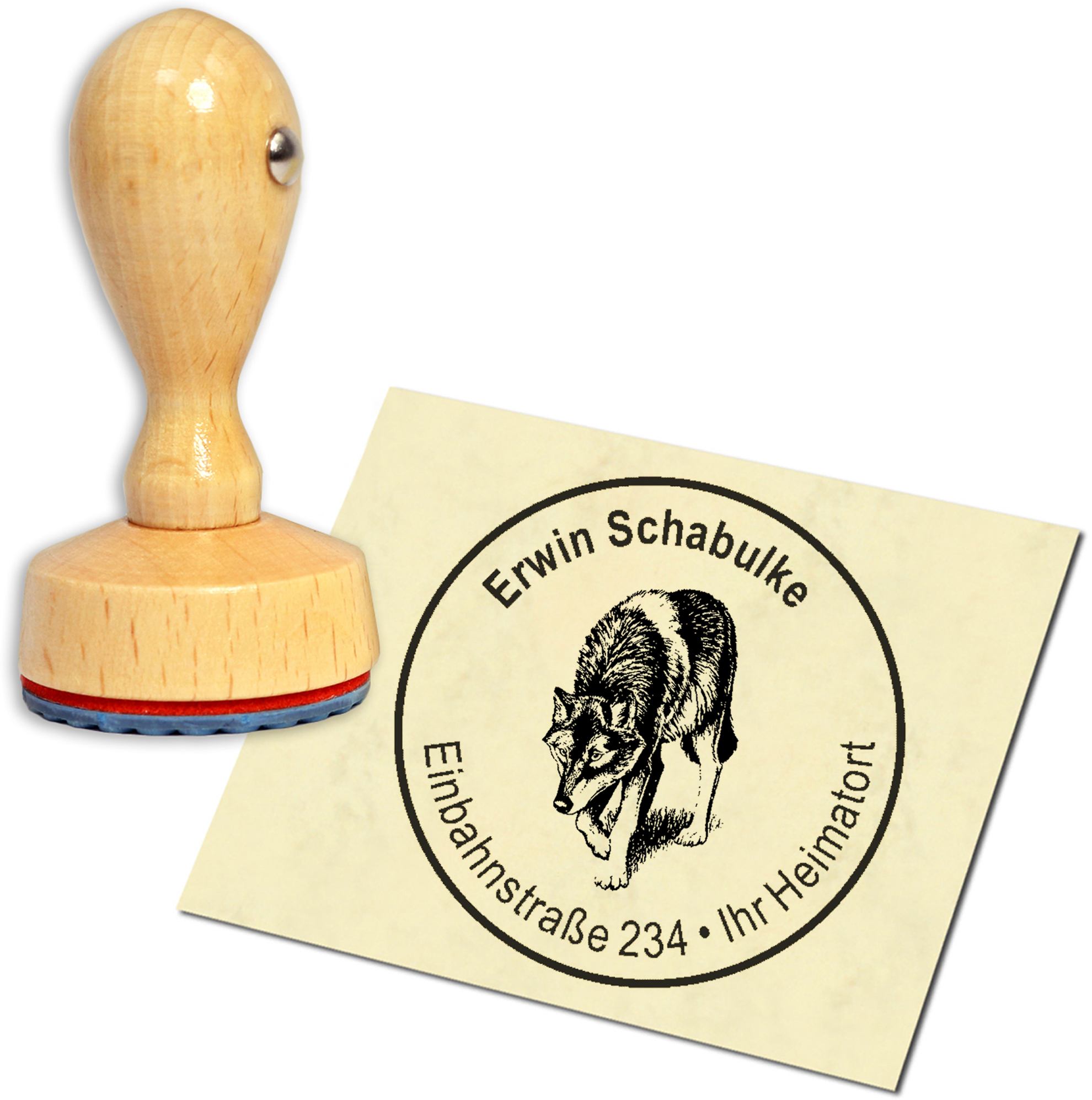 Stempel Adressstempel Holzstempel - Wolf - rund 40mm