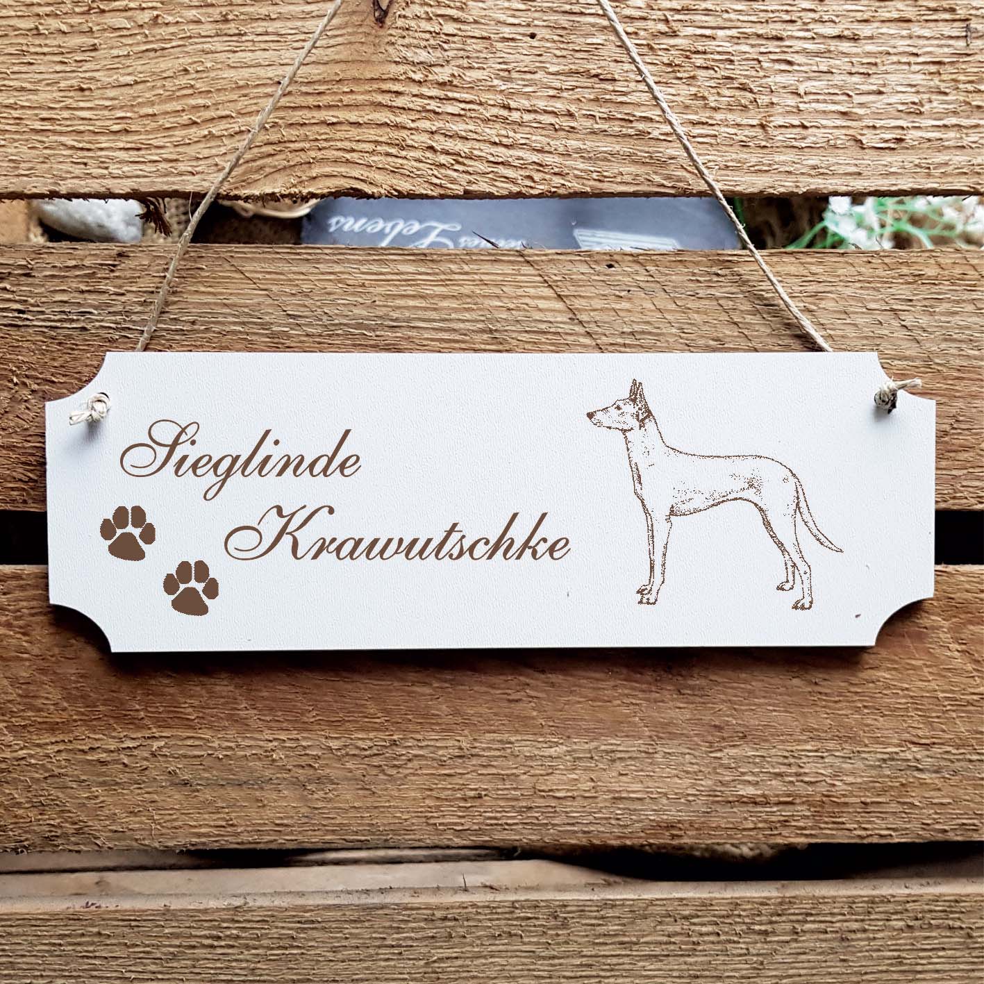 Schild « Podenco » Namensschild Türschild zum Anhängen - 20 x 6,7 cm