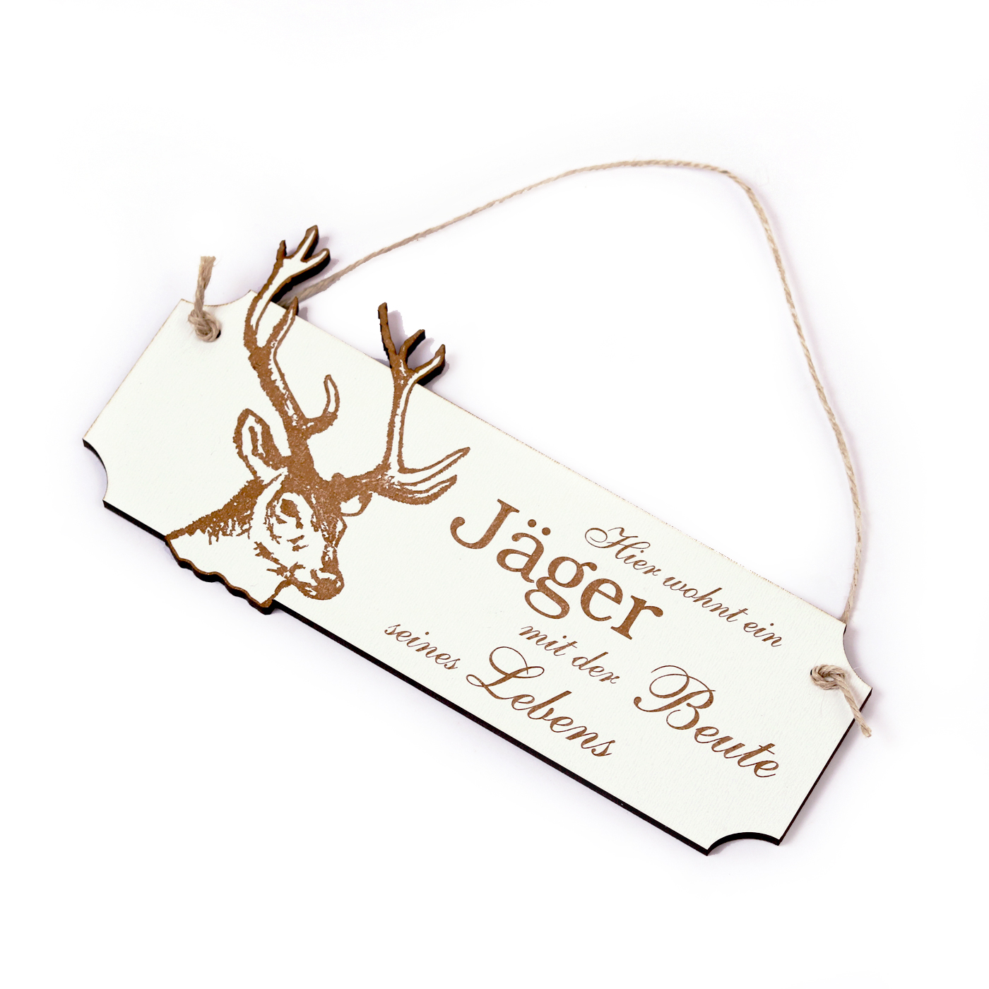 Schild Hier wohnt ein Jäger - Türschild Hirsch - ca. 20 x 9,5 cm