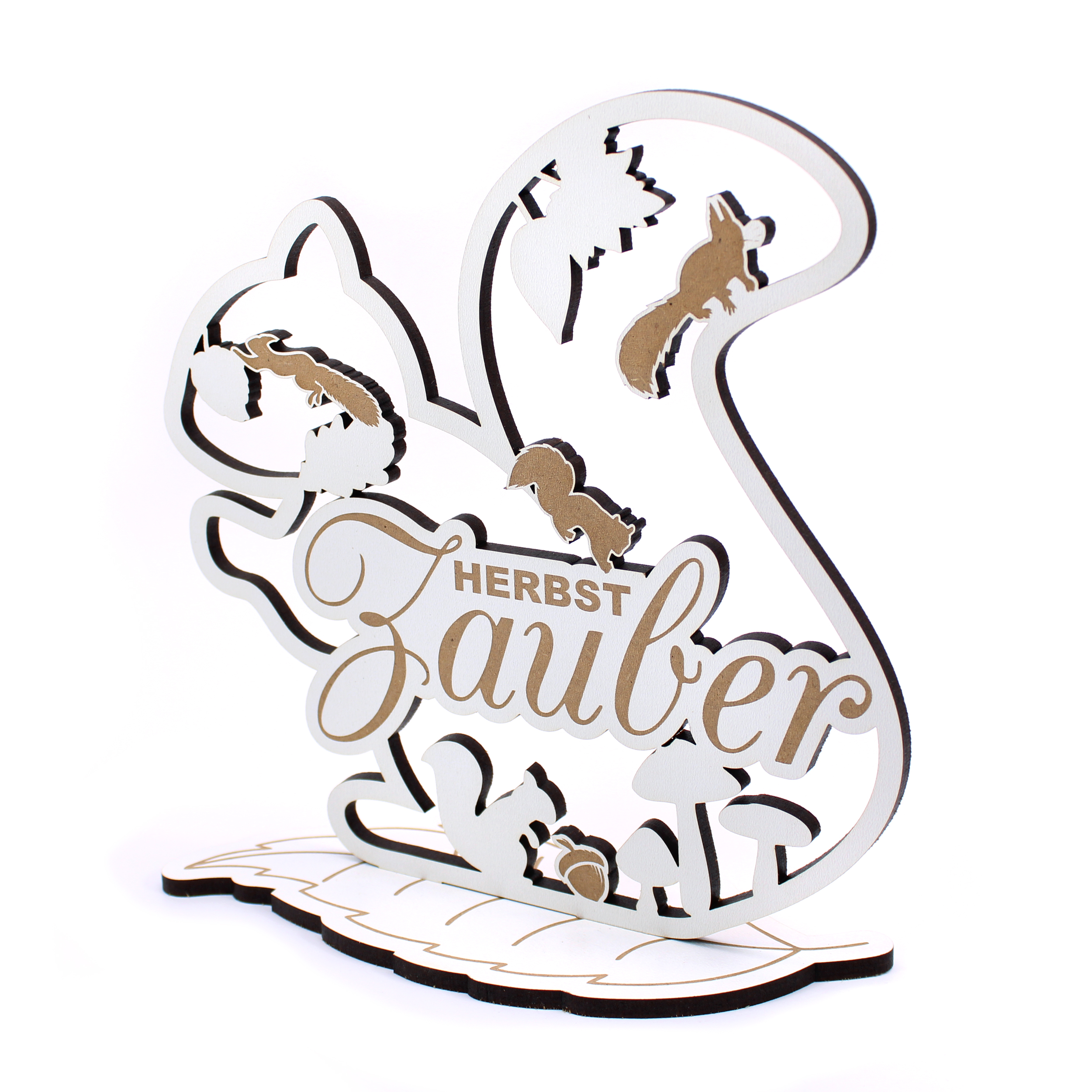 Herbst Aufsteller Eichhörnchen „HERBST Zauber“ – dekorative Herbstdeko mit Blättern, Pilzen & Eicheln