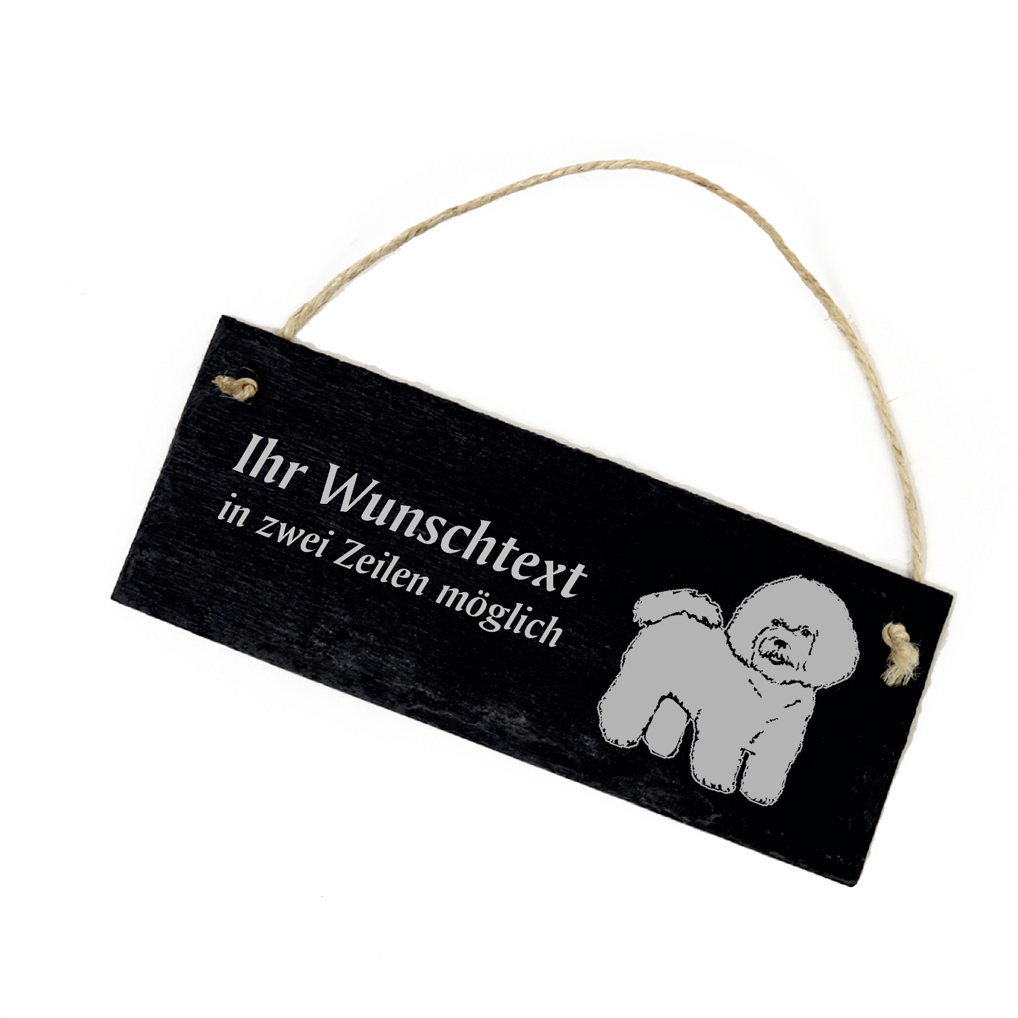 Hundeschild Bichon Frise Türschild  Schiefer - personalisiert - 22cm x 8cm