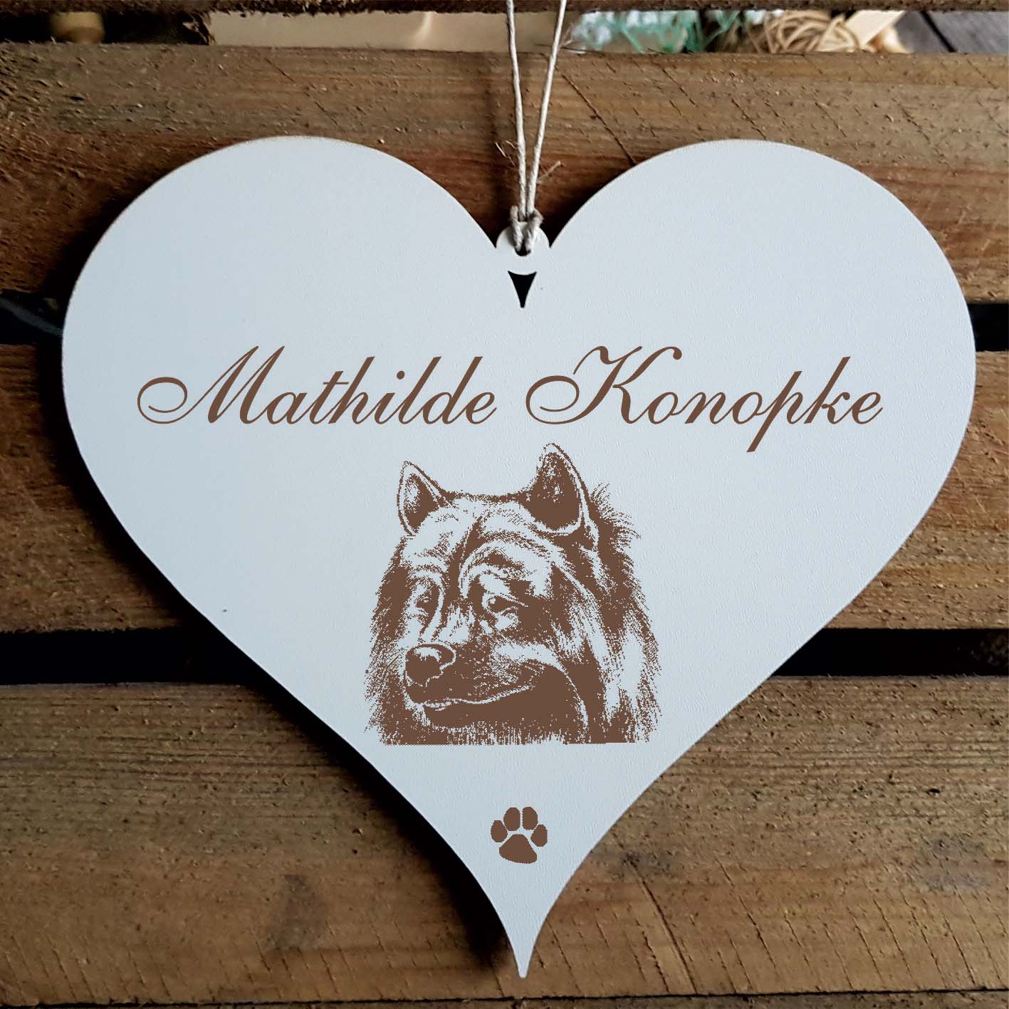 Herz Schild « Eurasier » mit Namen - Türschild zum Anhängen