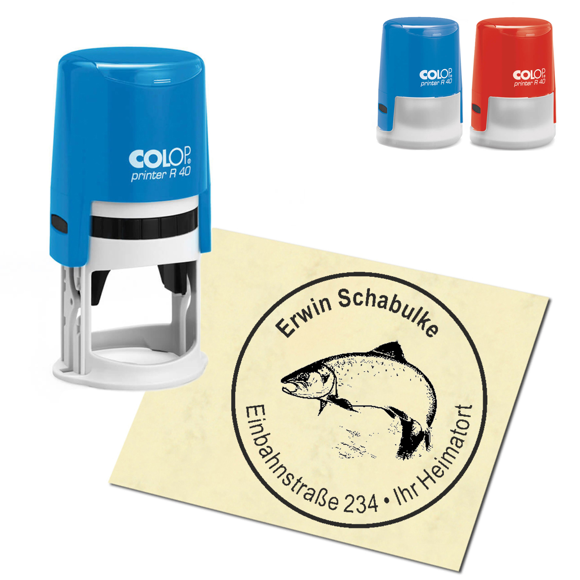 Stempel Adressstempel personalisiert - Lachs - rund &empty; 40mm