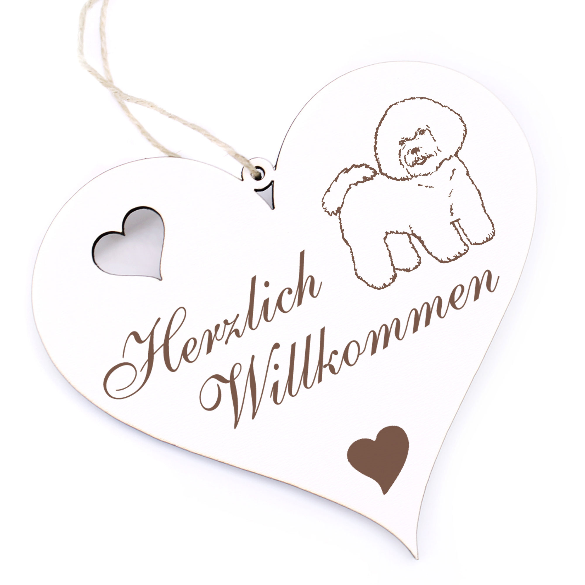 Herzlich Willkommen Schild - Bichon Frisé - Deko Herz Holz