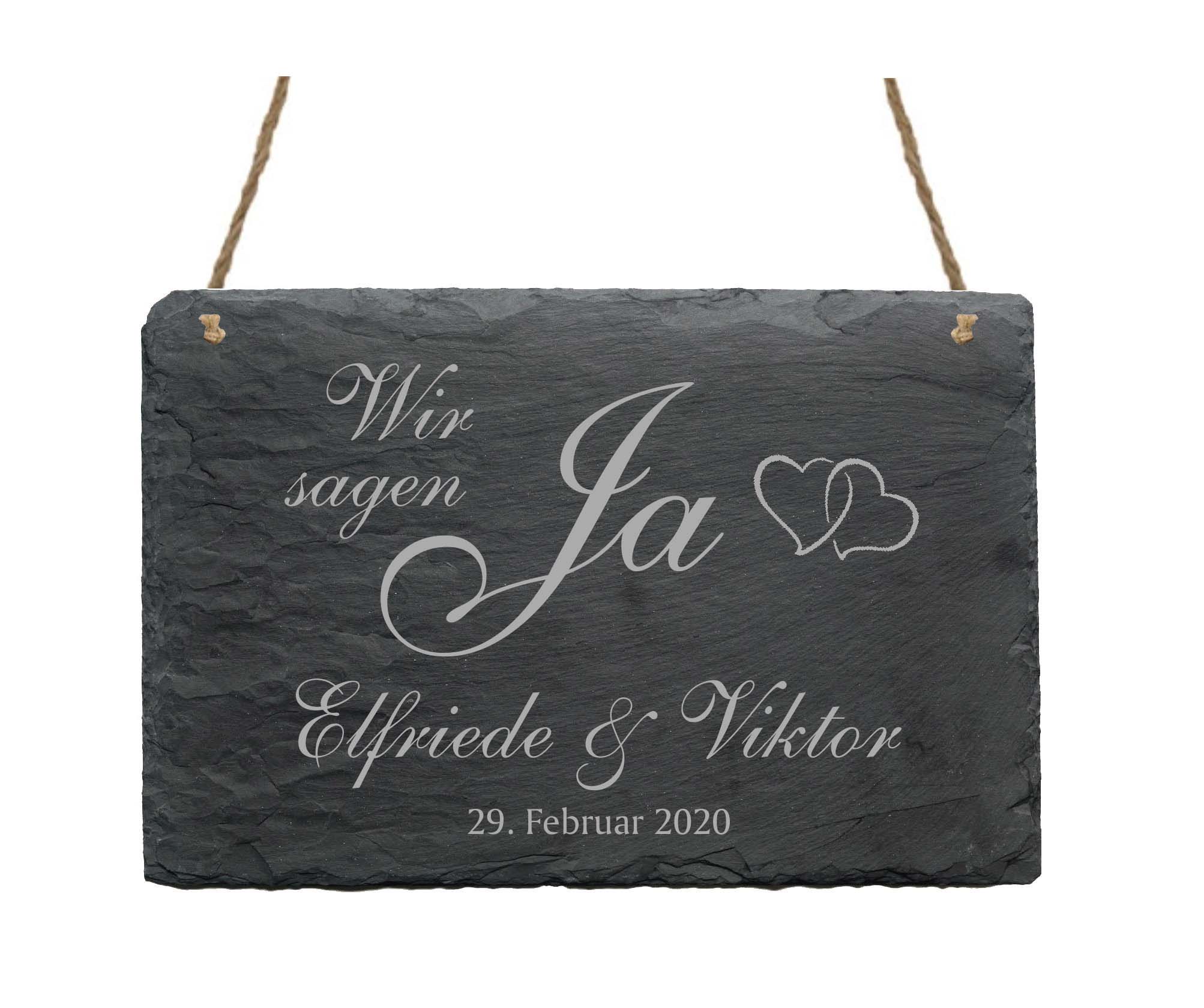 Personalisierte Schiefertafel « WIR SAGEN JA » Hochzeitsschild Name + Datum
