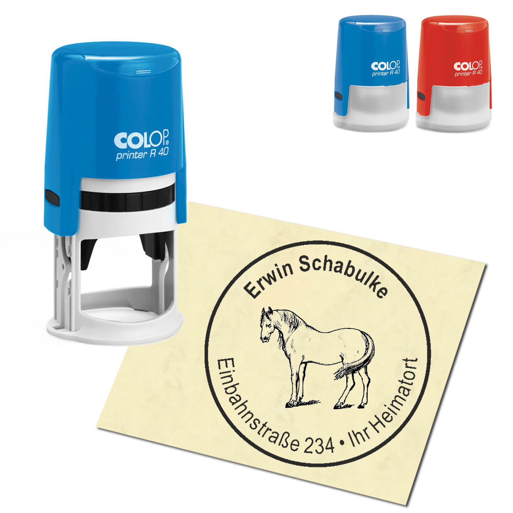 Stempel Adressstempel personalisiert - Lipizzaner Pferd - rund &empty; 40mm