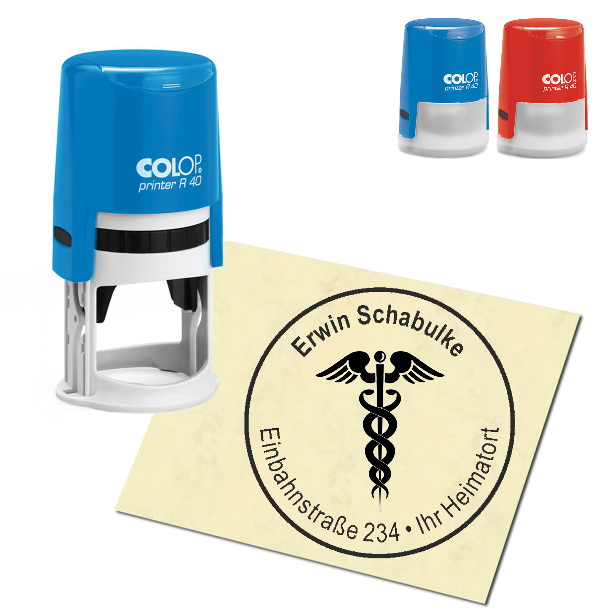 Stempel Adressstempel personalisiert - Hermesstab - rund &empty; 40mm