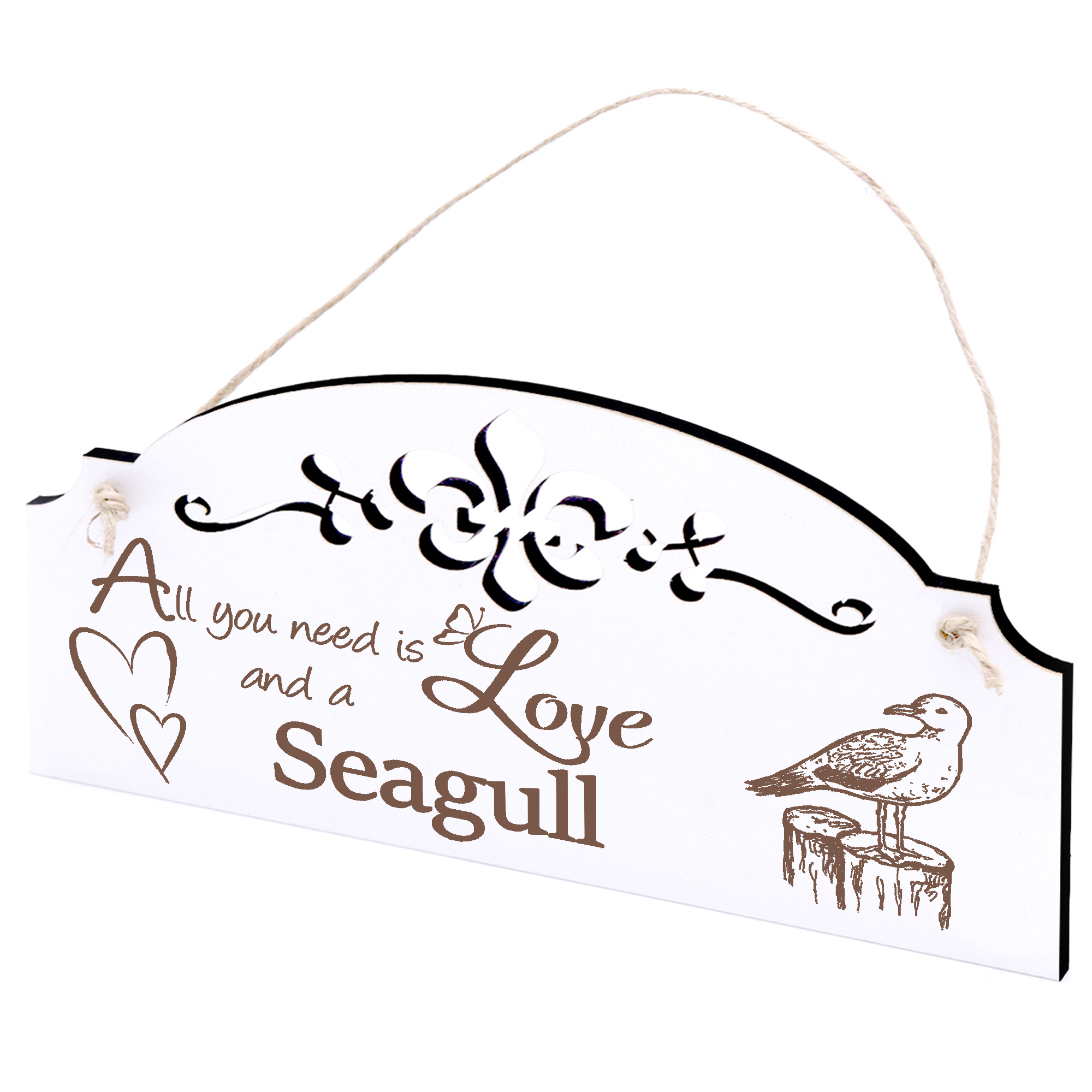Schild Möwe auf einer Buhne Deko 20x10cm - All you need is Love and a Seagull - Holz