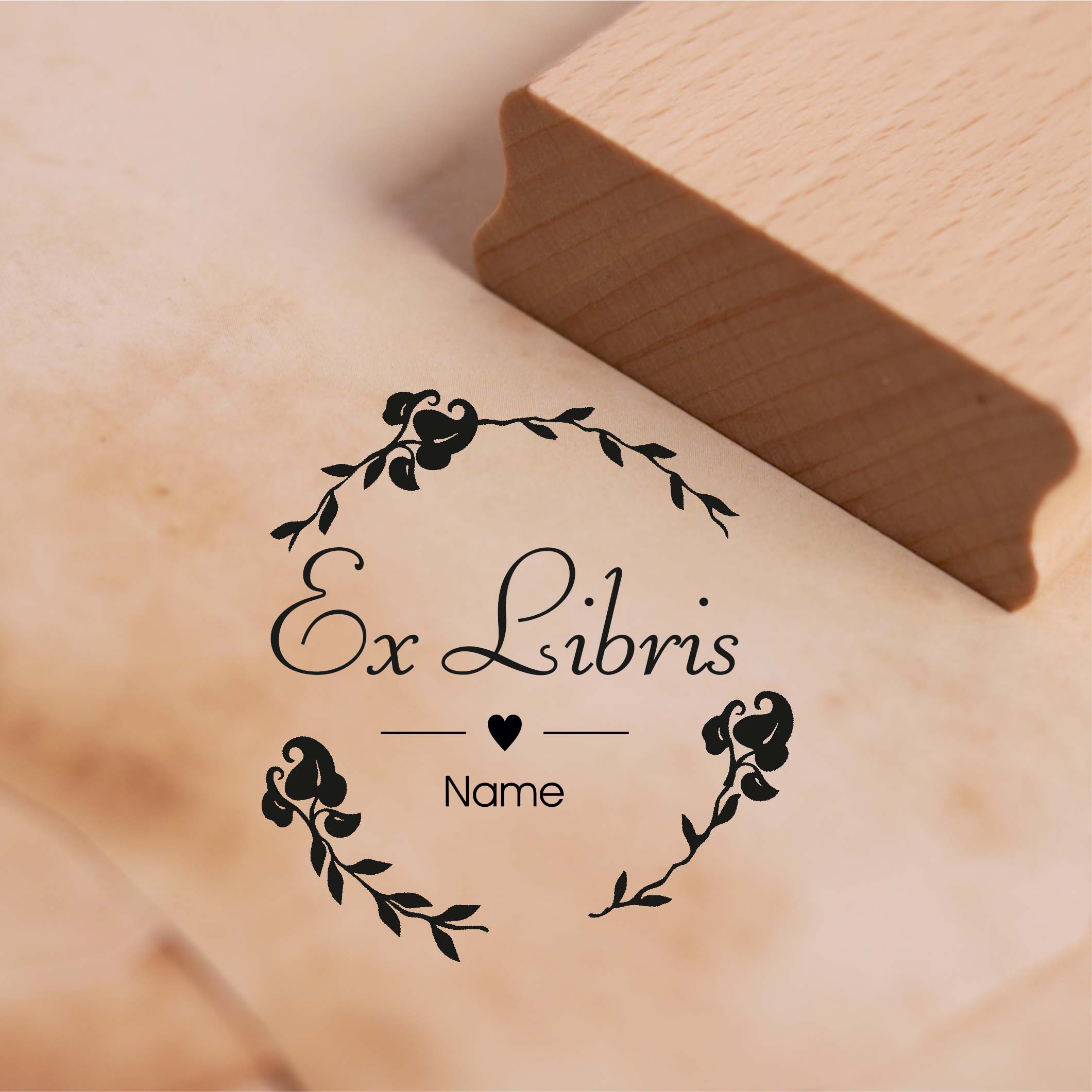 Motivstempel Ex Libris Stempel mit Name - Vintage Kranz Stempel Buch 48 x 48 mm