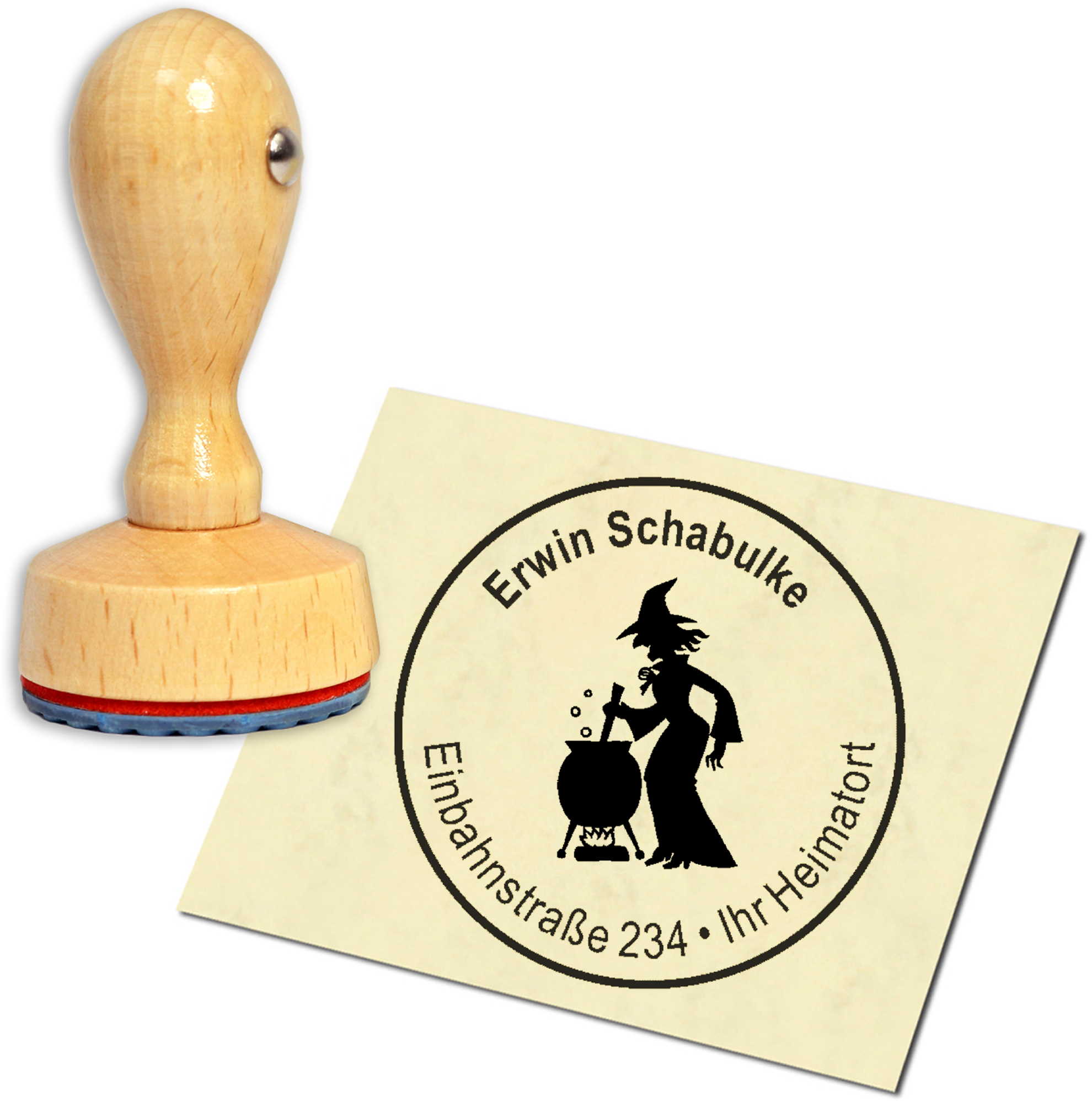 Stempel Adressstempel Holzstempel - Hexe am Kessel - rund 40mm