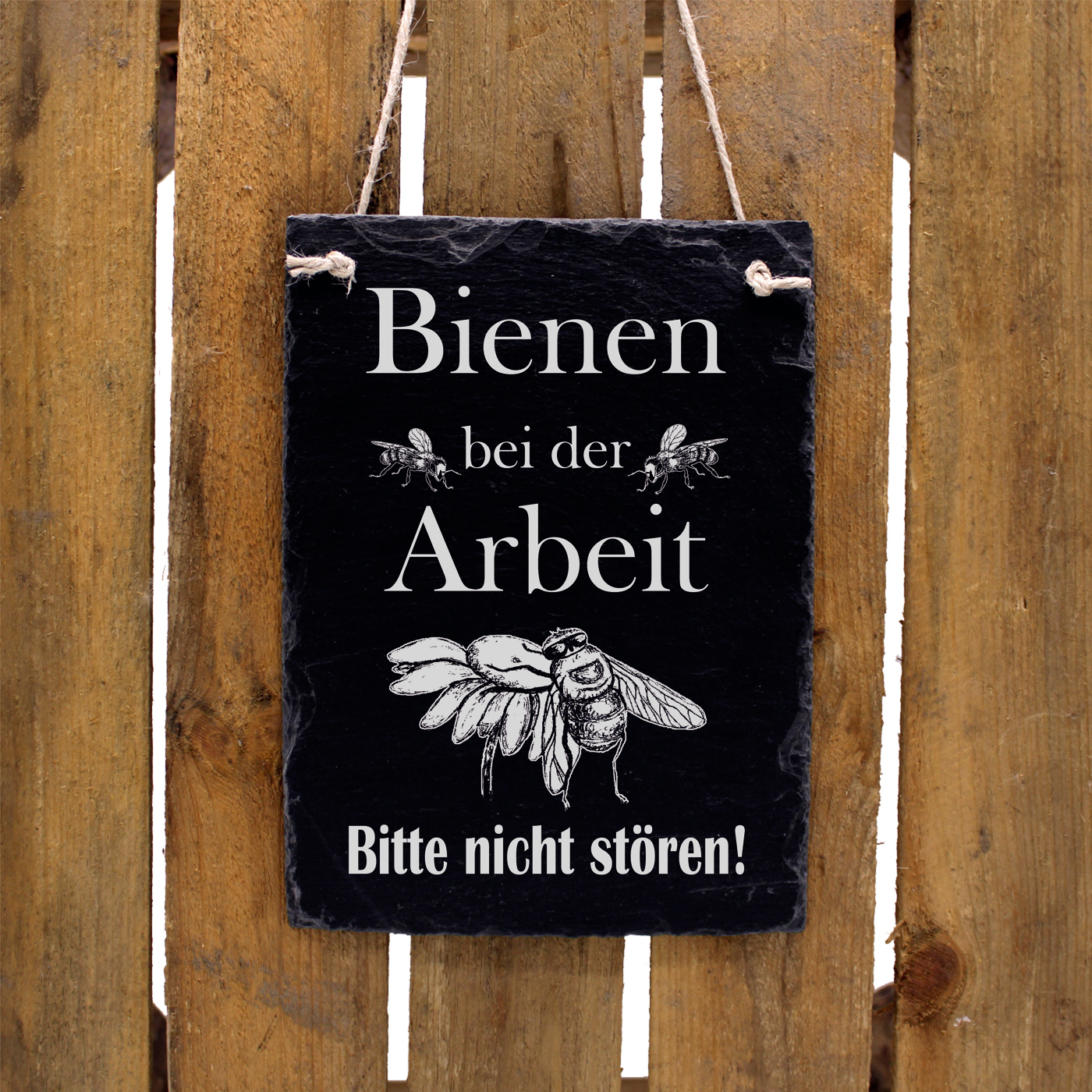 Schiefertafel Bienen bei der Arbeit - bitte nicht stören - Schild hochkant 16x22 cm