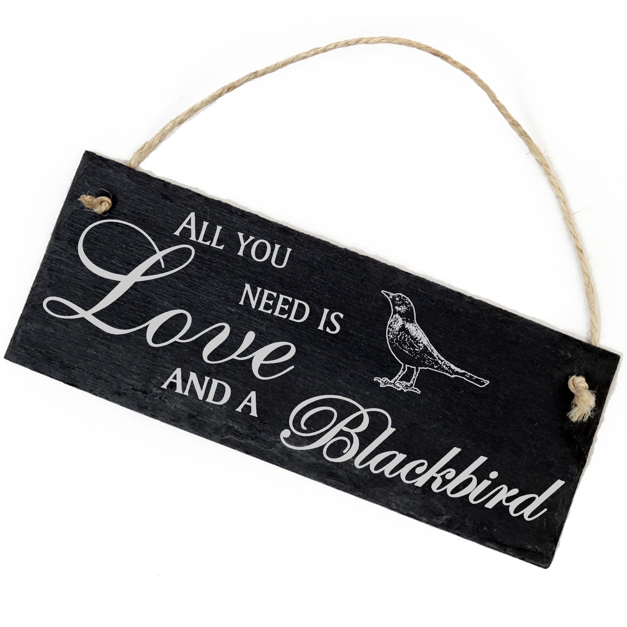 Schiefertafel Deko Amsel Schwarzdrossel  Schild 22 x 8 cm - All you need is Love and a Blackbird