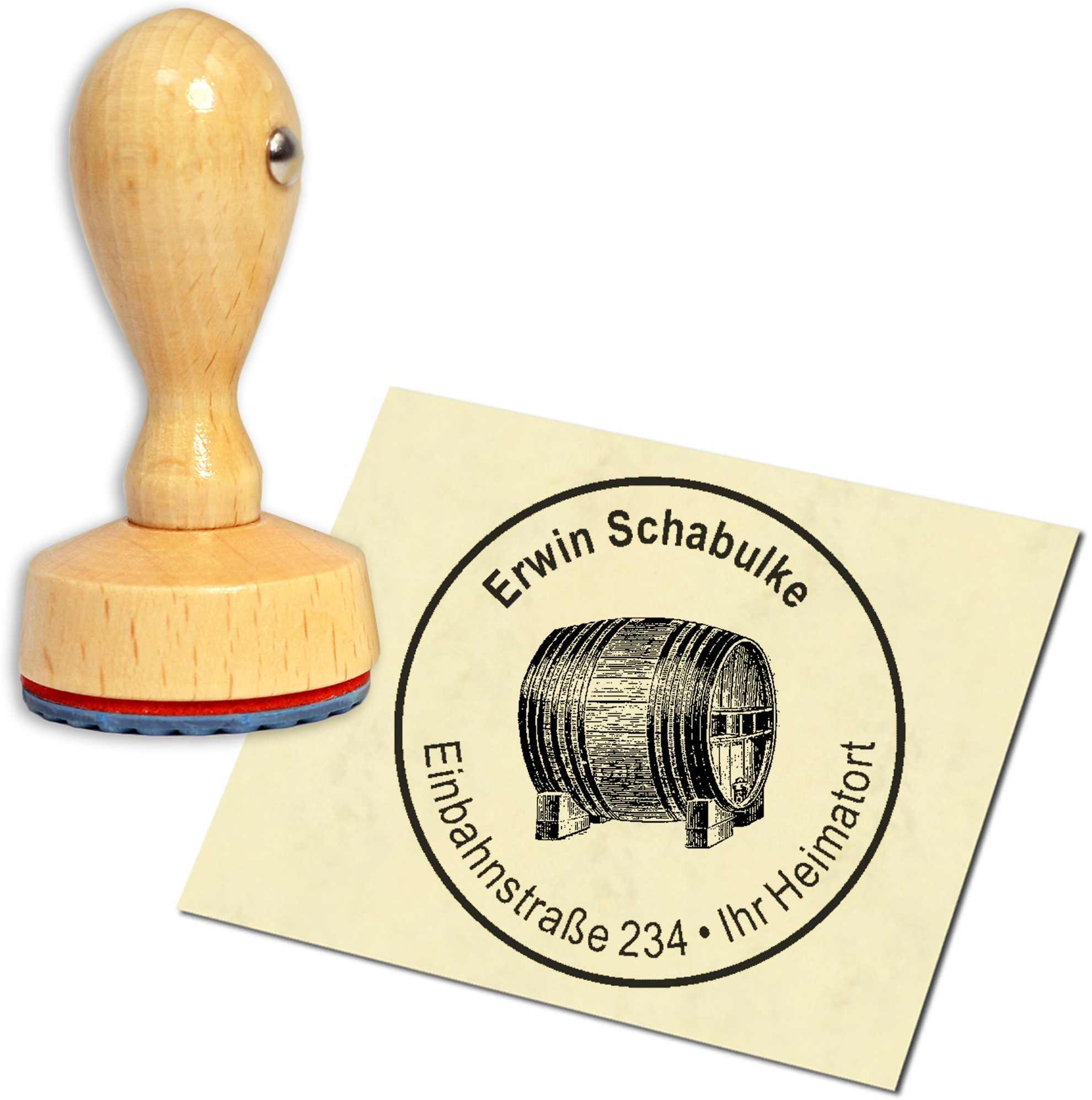 Stempel Adressstempel Holzstempel - Weinfass - rund 40mm