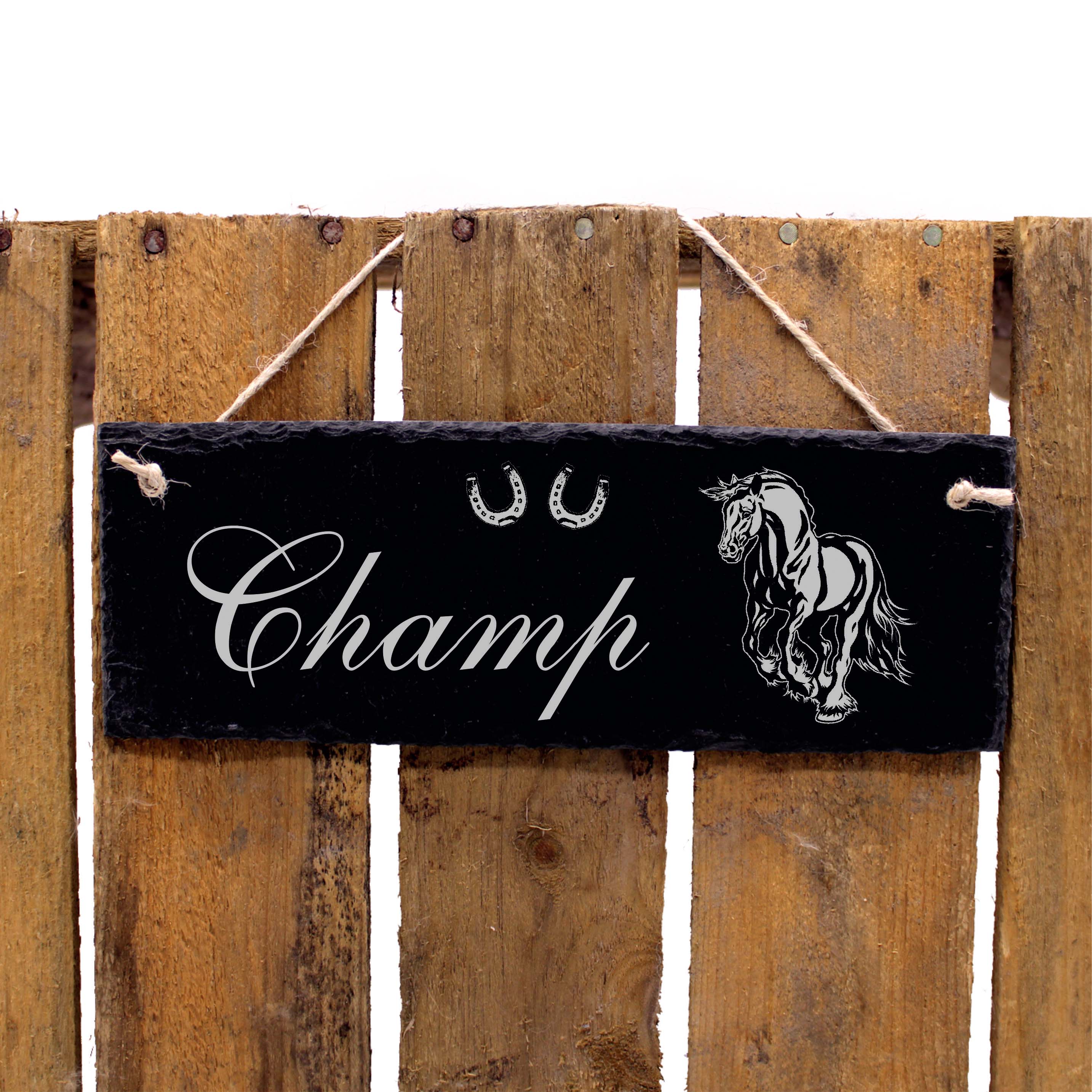 Schiefertafel Friese Friesenpferd - Türschild mit Namen - zum Anhängen 22 x 8 cm