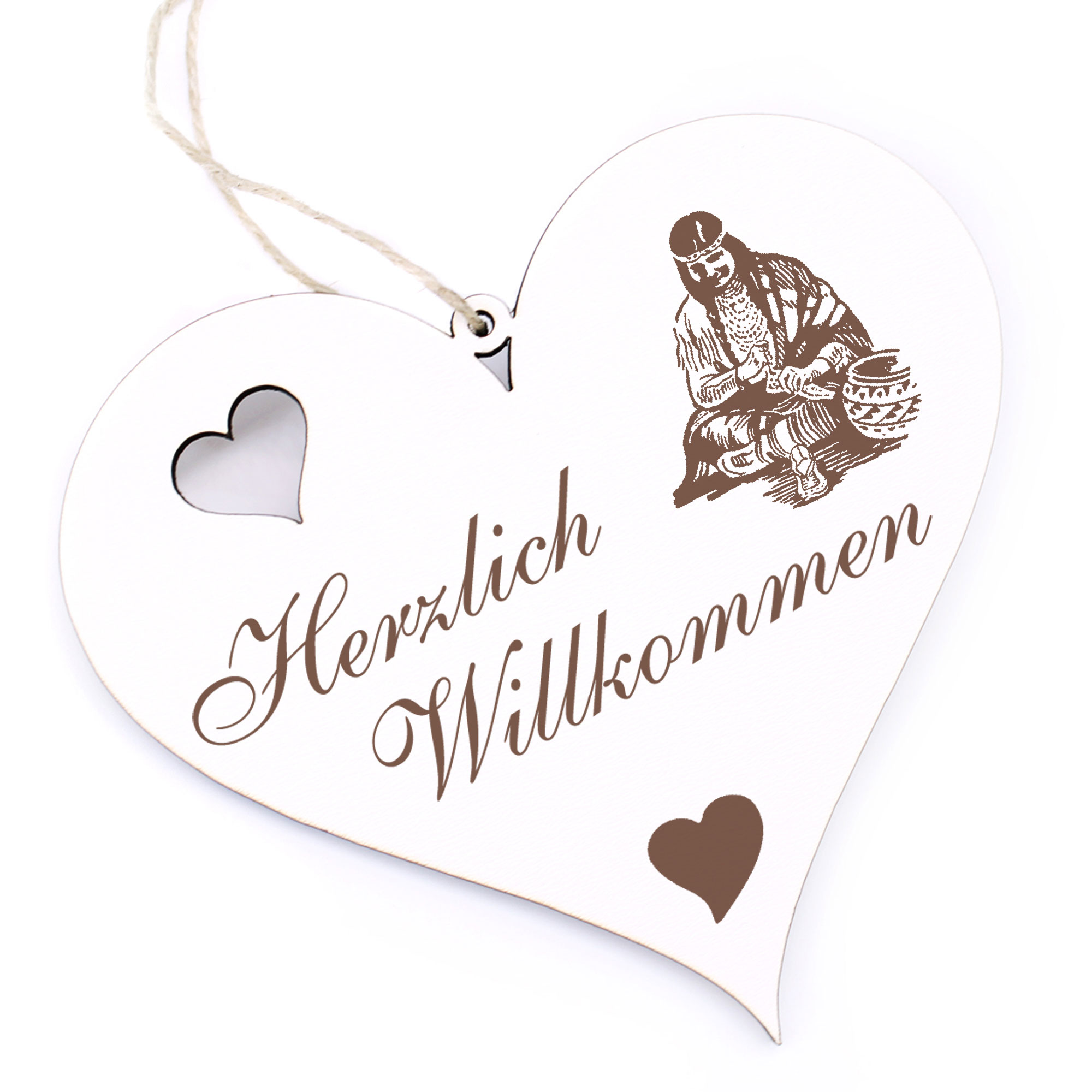 Herzlich Willkommen Schild - Schamane - Deko Herz Holz