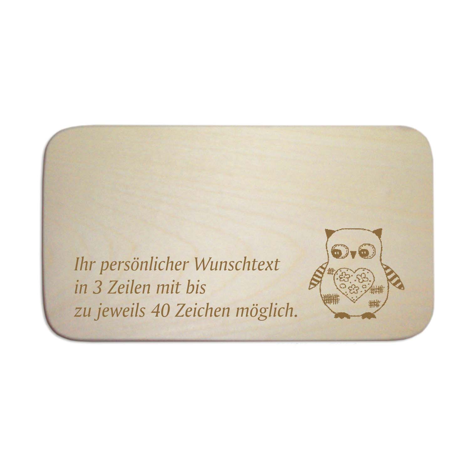 Frühstücksbrettchen « VINTAGE EULE MIT HERZ » für Kinder - mit Wunschgravur