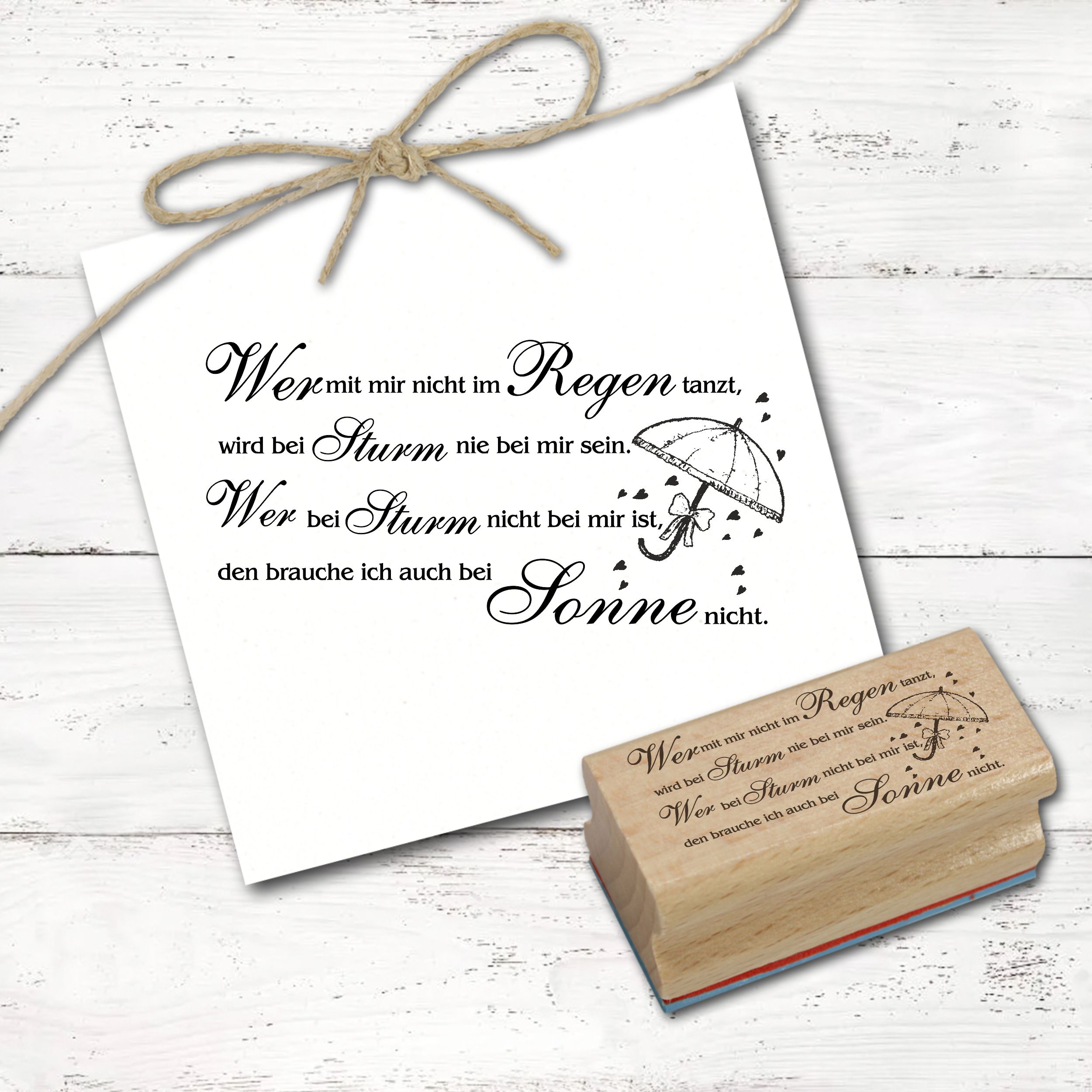 Motivstempel Im Regen tanzen Spruch - Stempel Regenschirm Holzstempel 98 x 48 mm
