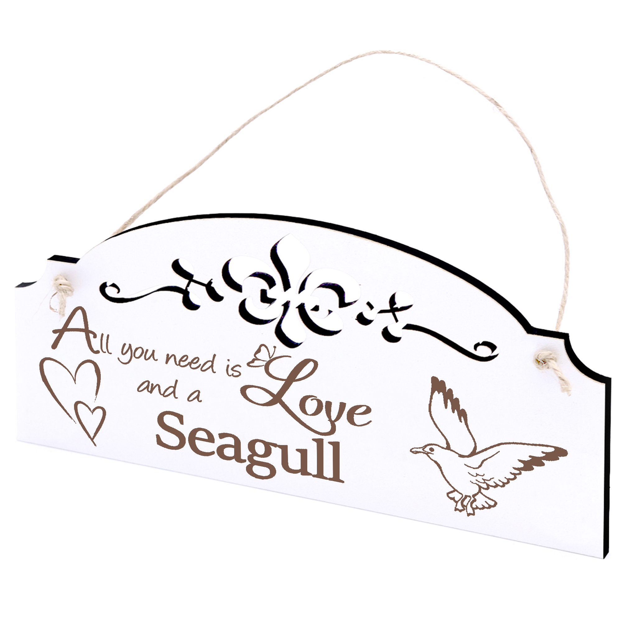 Schild fliegende Möwe Deko 20x10cm - All you need is Love and a Seagull - Holz