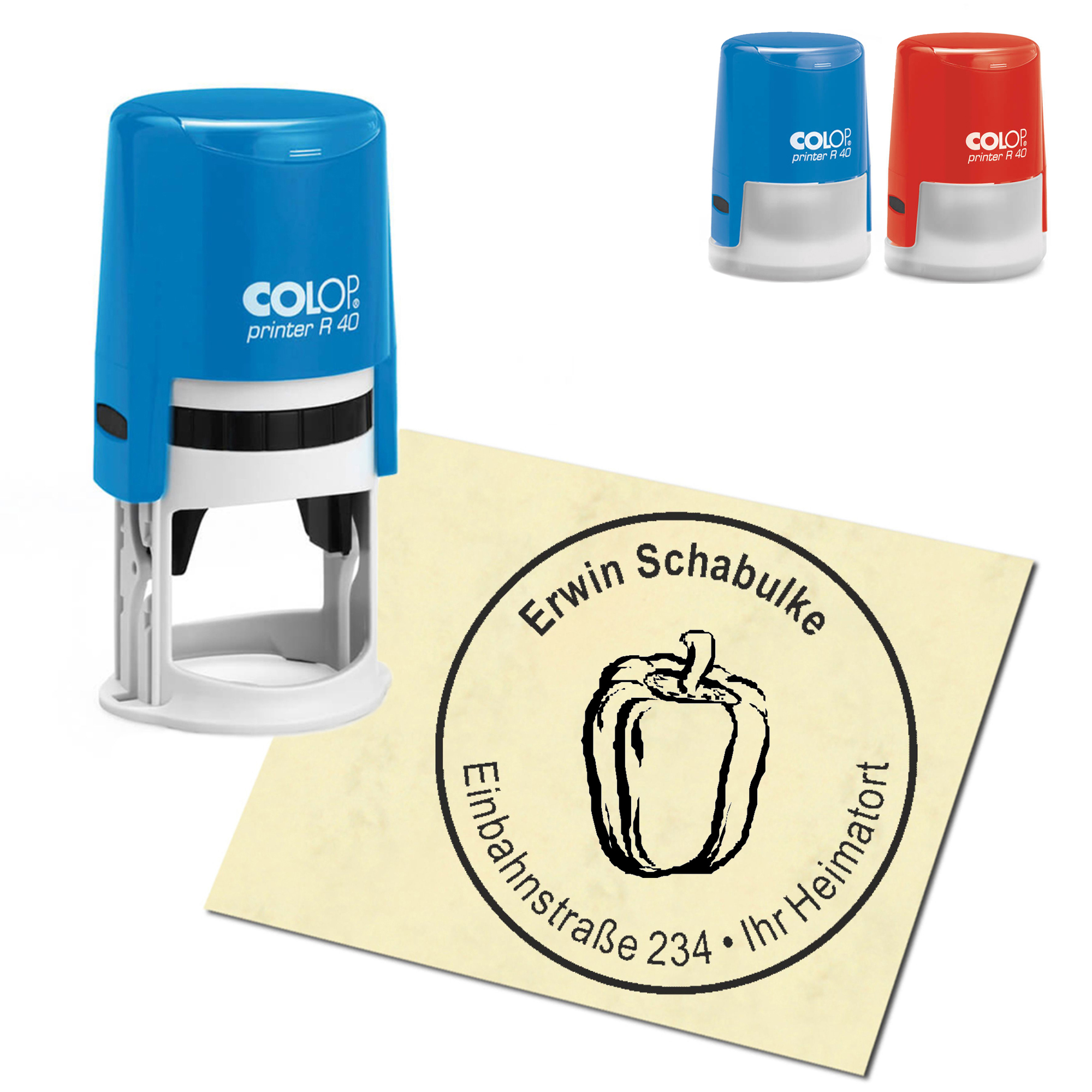 Stempel Adressstempel personalisiert - Bellpepper Paprika - rund &empty; 40mm