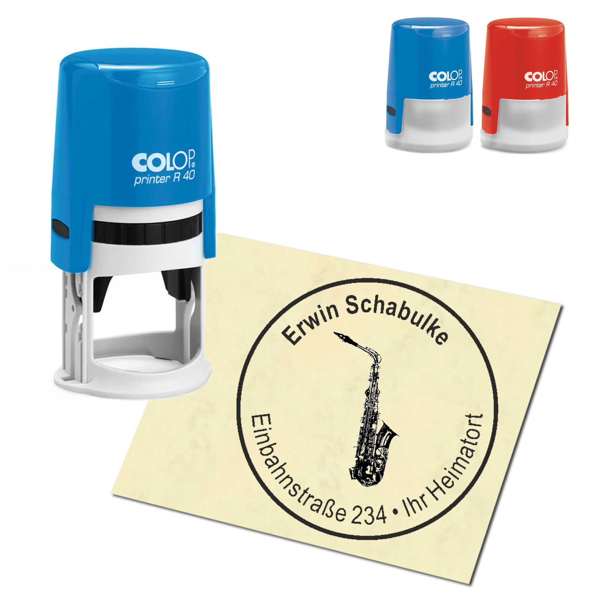 Stempel Adressstempel personalisiert - Saxophon - rund &empty; 40mm