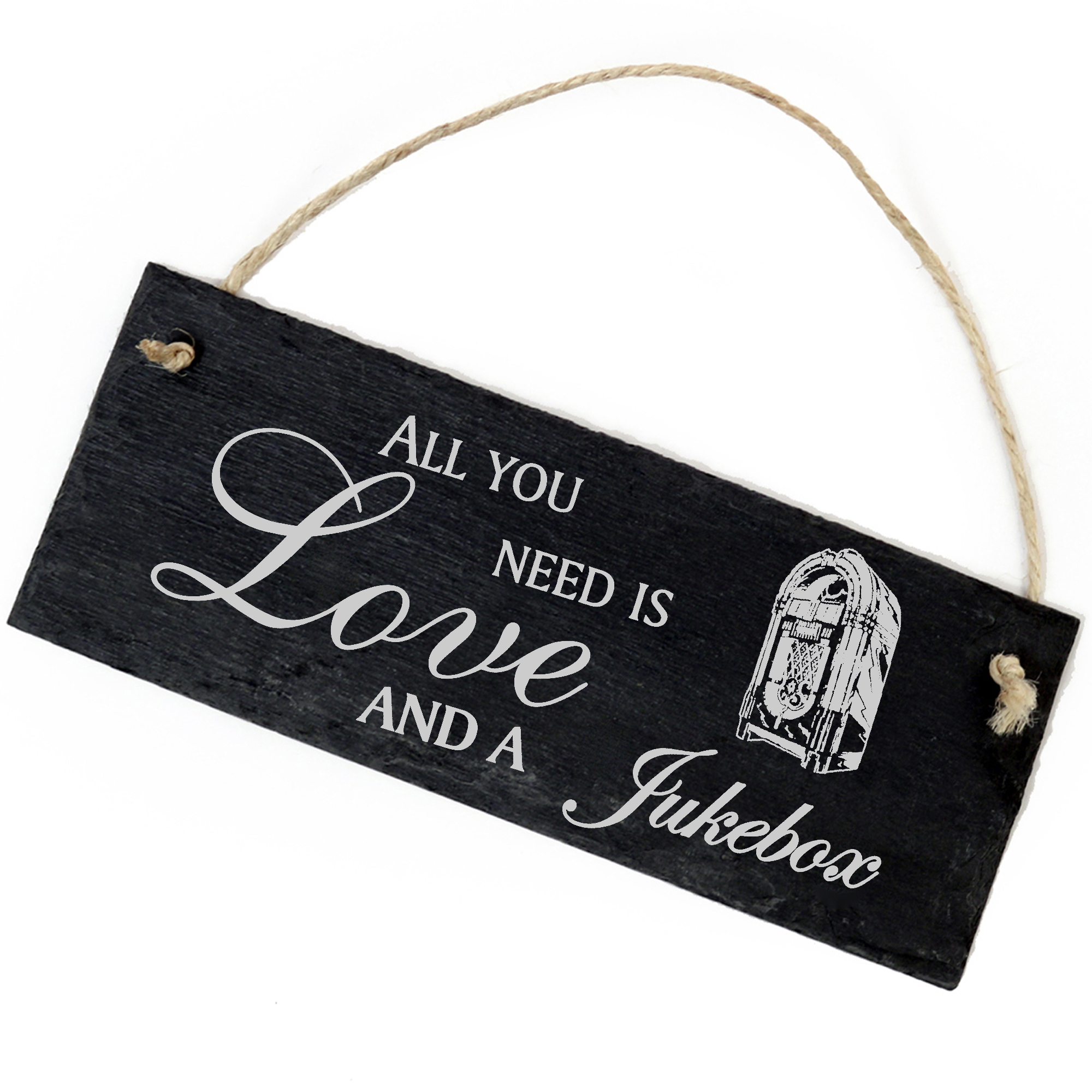 Schiefertafel Deko Jukebox Schild 22 x 8 cm - All you need is Love and a Jukebox