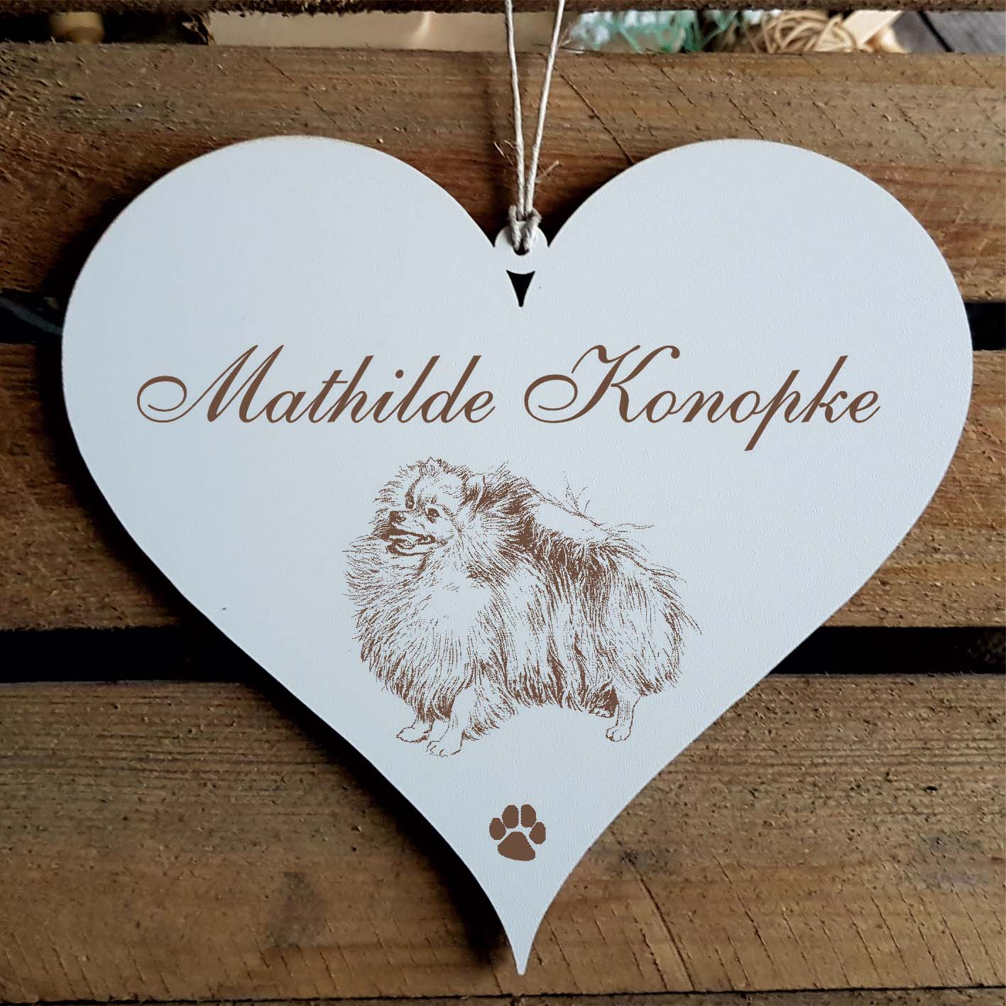 Herz Schild « Pomeranian » mit Namen - Türschild zum Anhängen