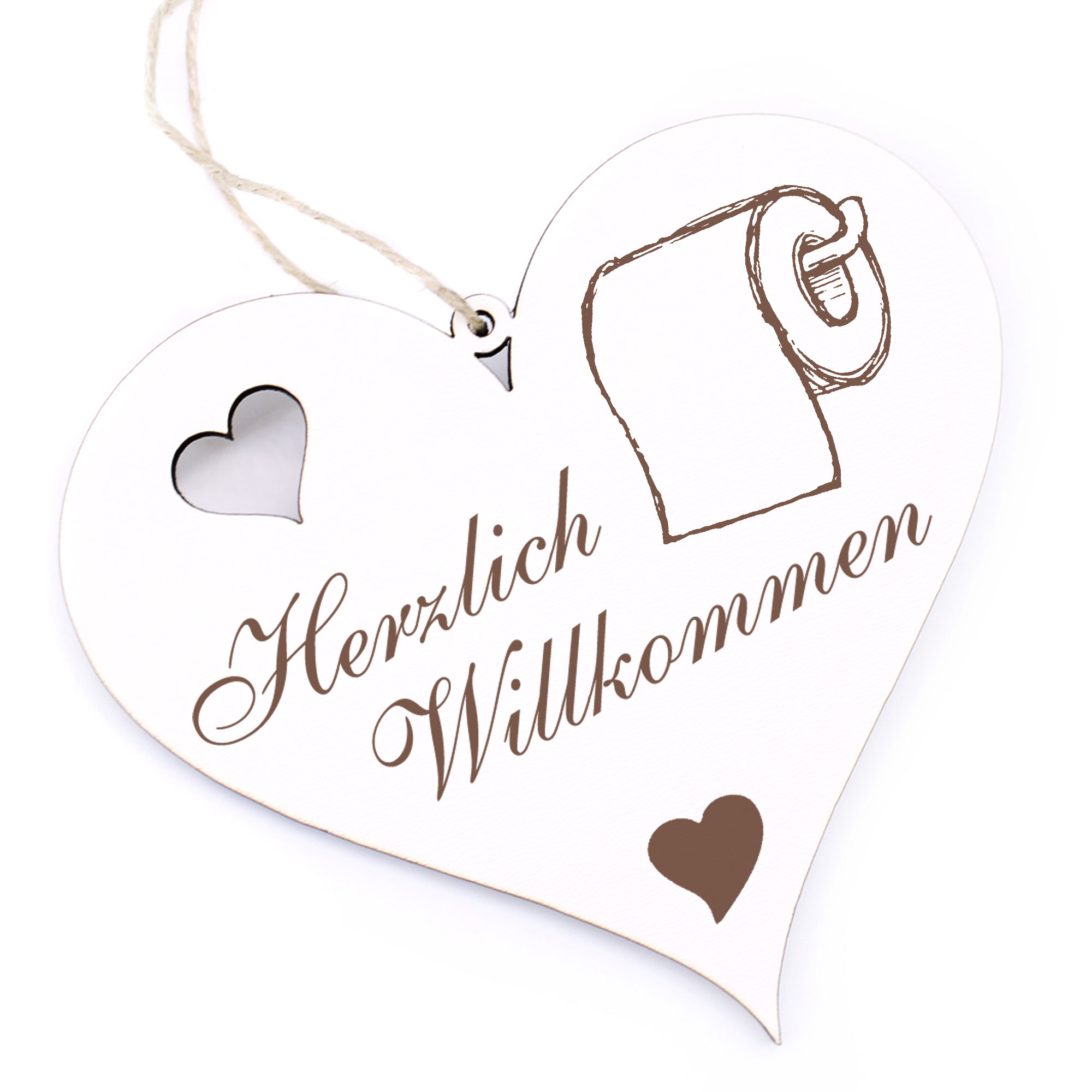 Herzlich Willkommen Schild - Klopapier - Deko Herz Holz