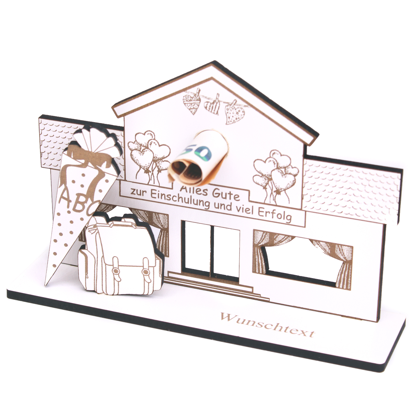 Geldgeschenk Einschulung - Schule mit Wunschtext - Geschenk Kinder Schulanfang ca. 20 x 13 cm