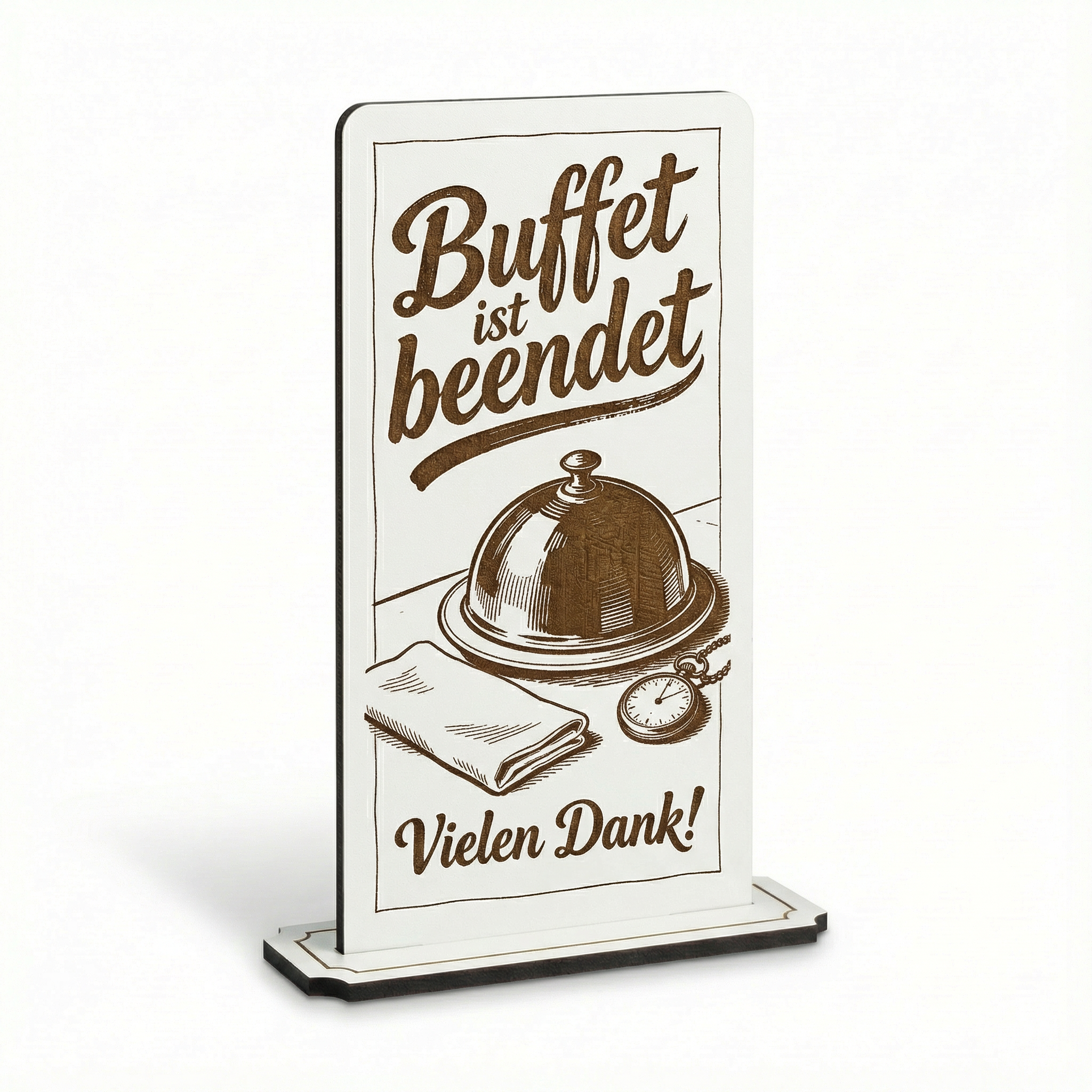 Aufsteller Schild „Buffet ist beendet“ – Tischaufsteller 10x20 cm inkl. Standfuß