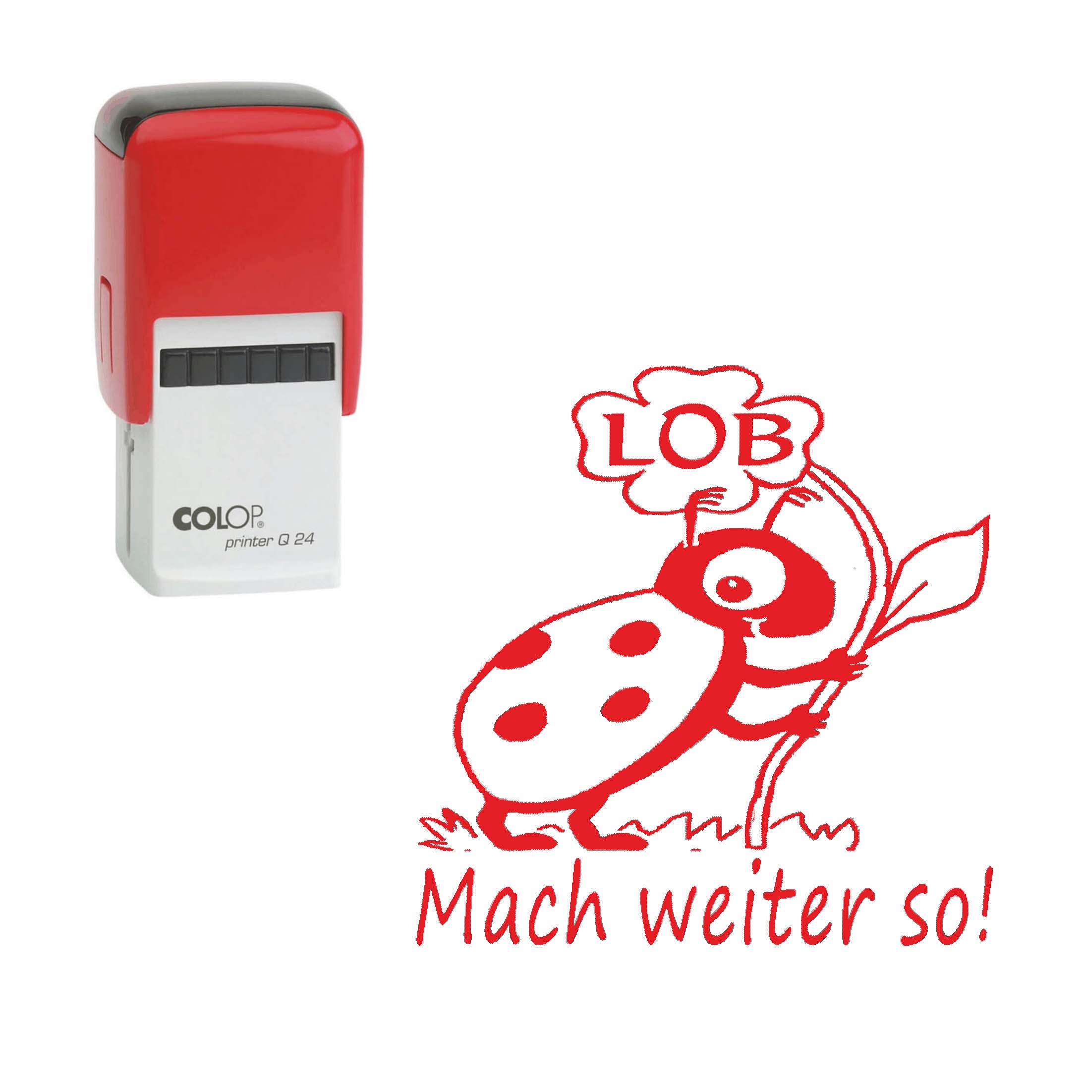 Lehrerstempel Mach weiter so - Automatikstempel Kinder Motivstempel Marienkäfer Lob 24 x 24 mm