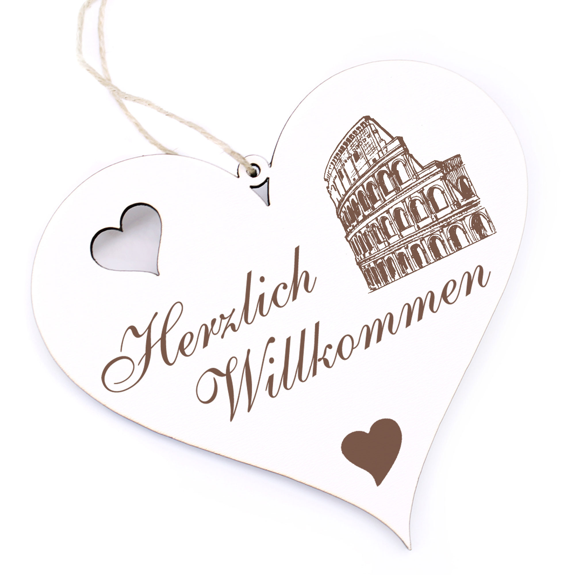 Herzlich Willkommen Schild - Kolosseum - Deko Herz Holz