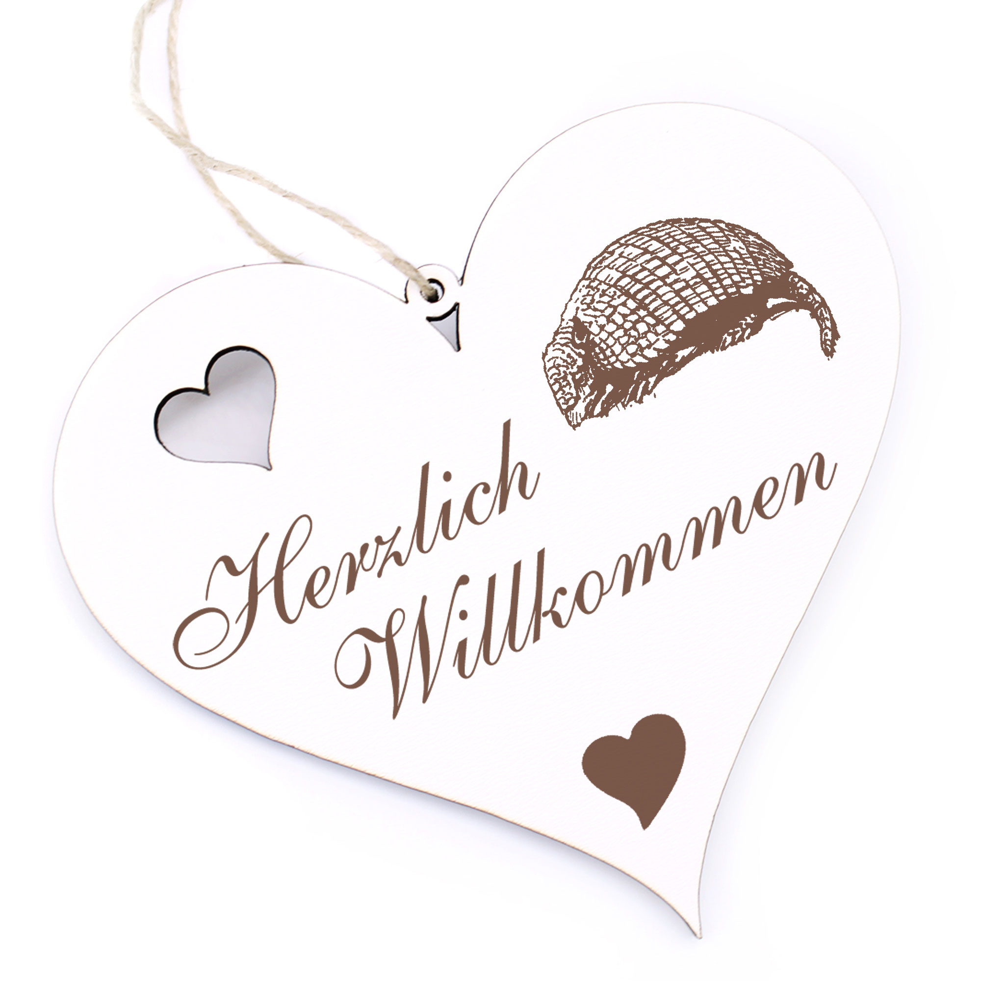 Herzlich Willkommen Schild - Armadillo Bears Gürteltier - Deko Herz Holz